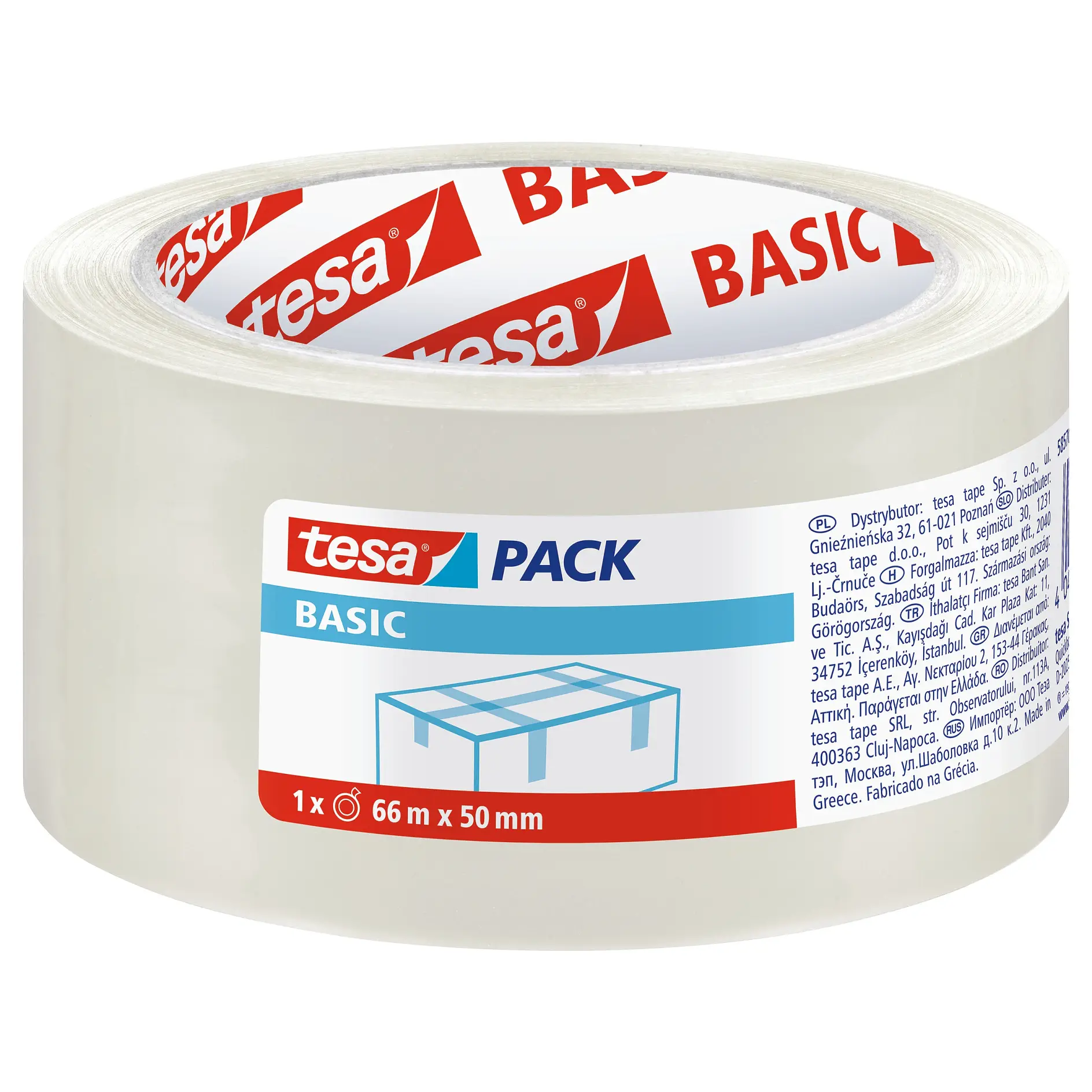 [en-en] tesa Basic packaging tape, 66m:50m, transparent