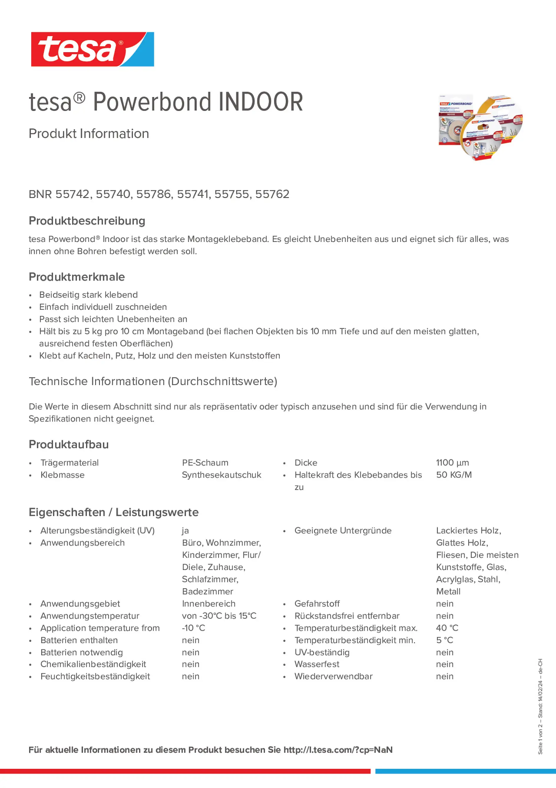 Product information_tesa® Powerbond 55740_de-CH_fr-CH