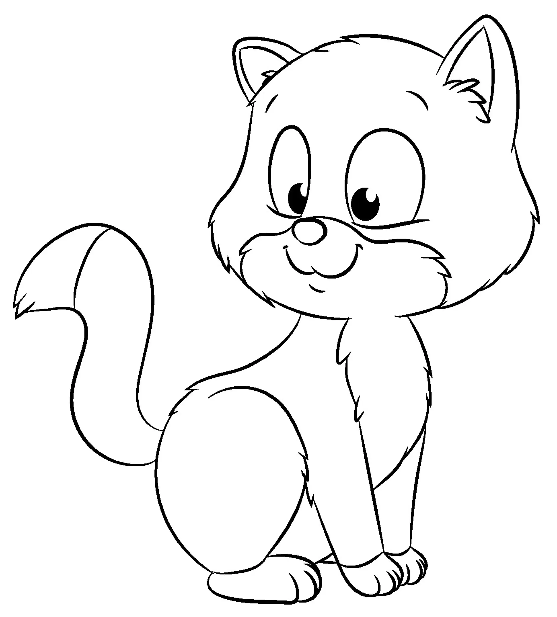 Ausmalbild Katze stehend seitlich lächelndNiedliche Katze - Vektor-Illustration