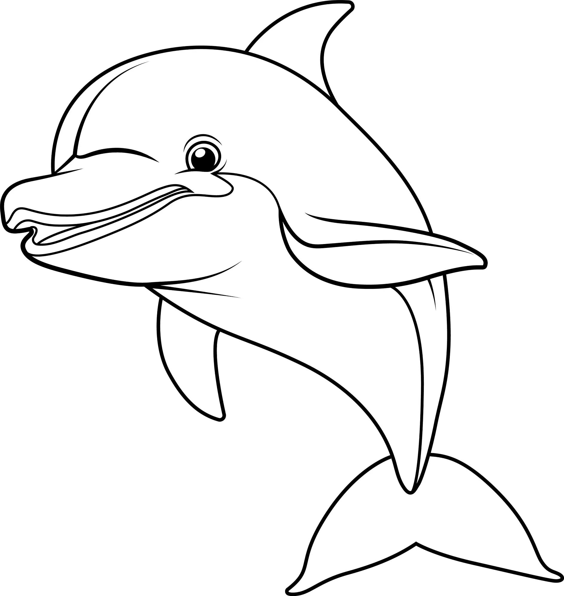 Ausmalbild lächelnder Delfin im Sprung