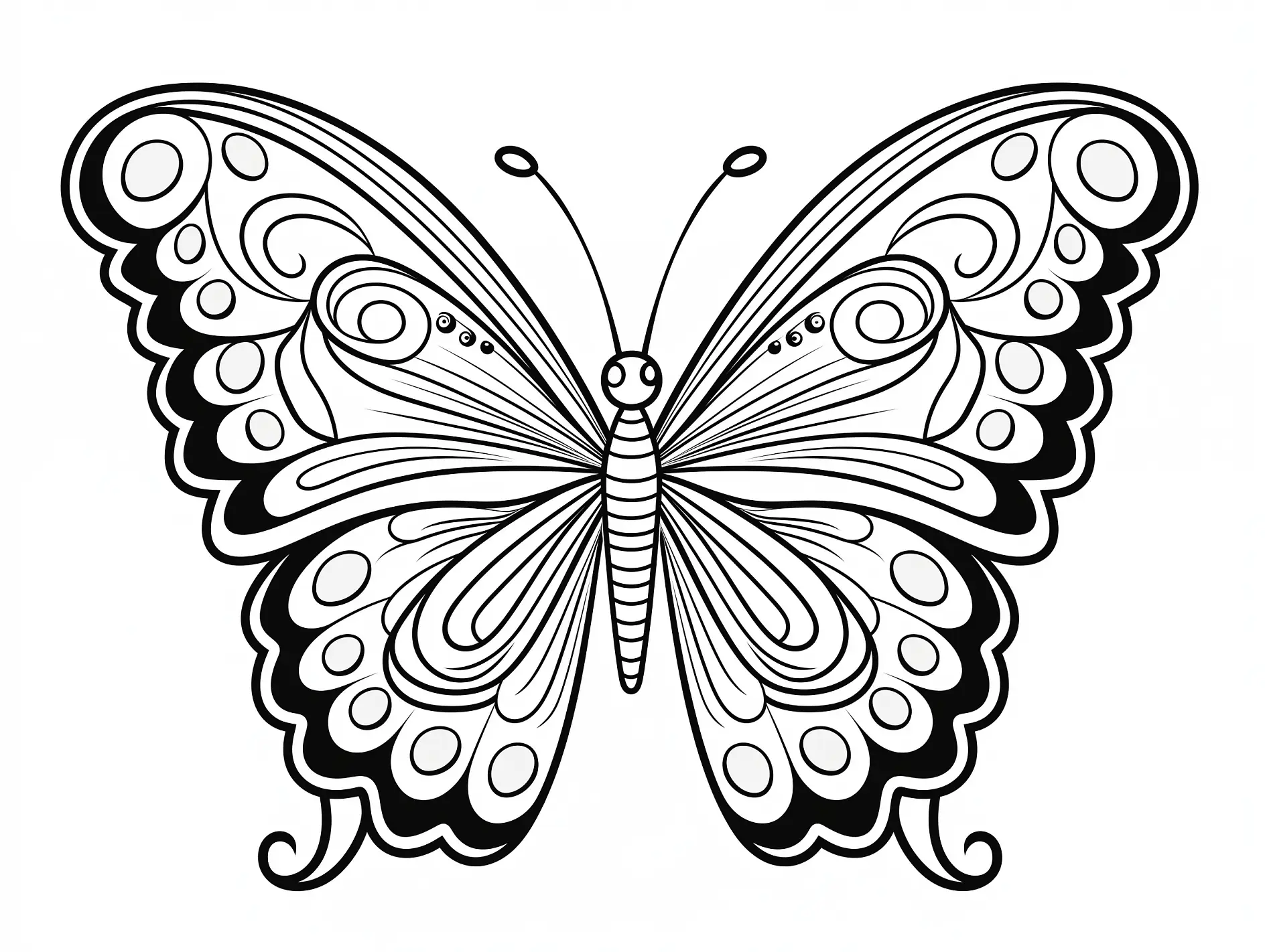 Ausmalbild Schmetterling mit Kreisen und Swirls