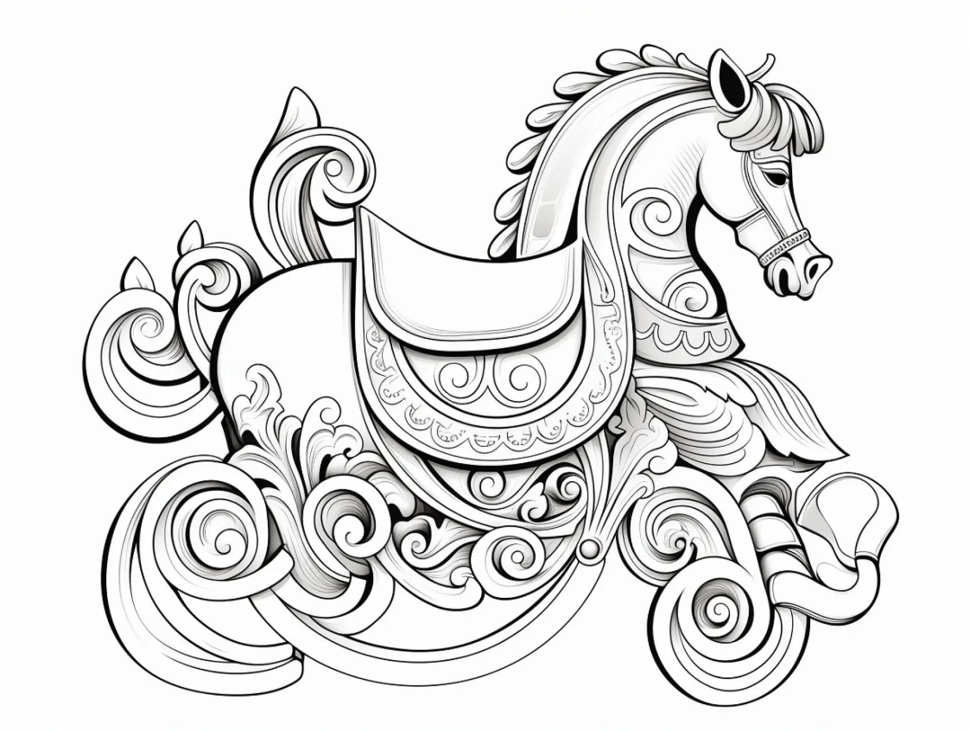 Ausmalbild Verziertes Karussellpferd mit Ornamenten