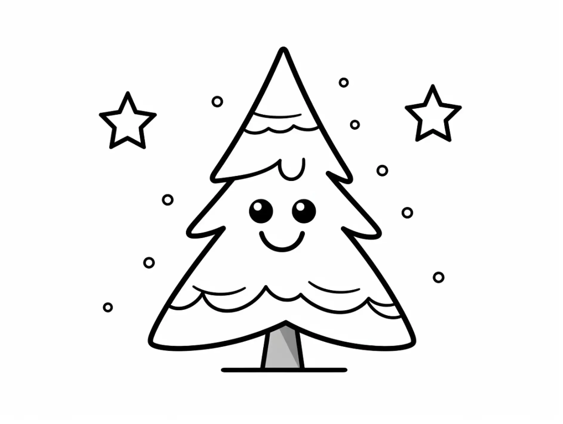 Ausmalbild lächelnder Weihnachtsbaum mit Sternen