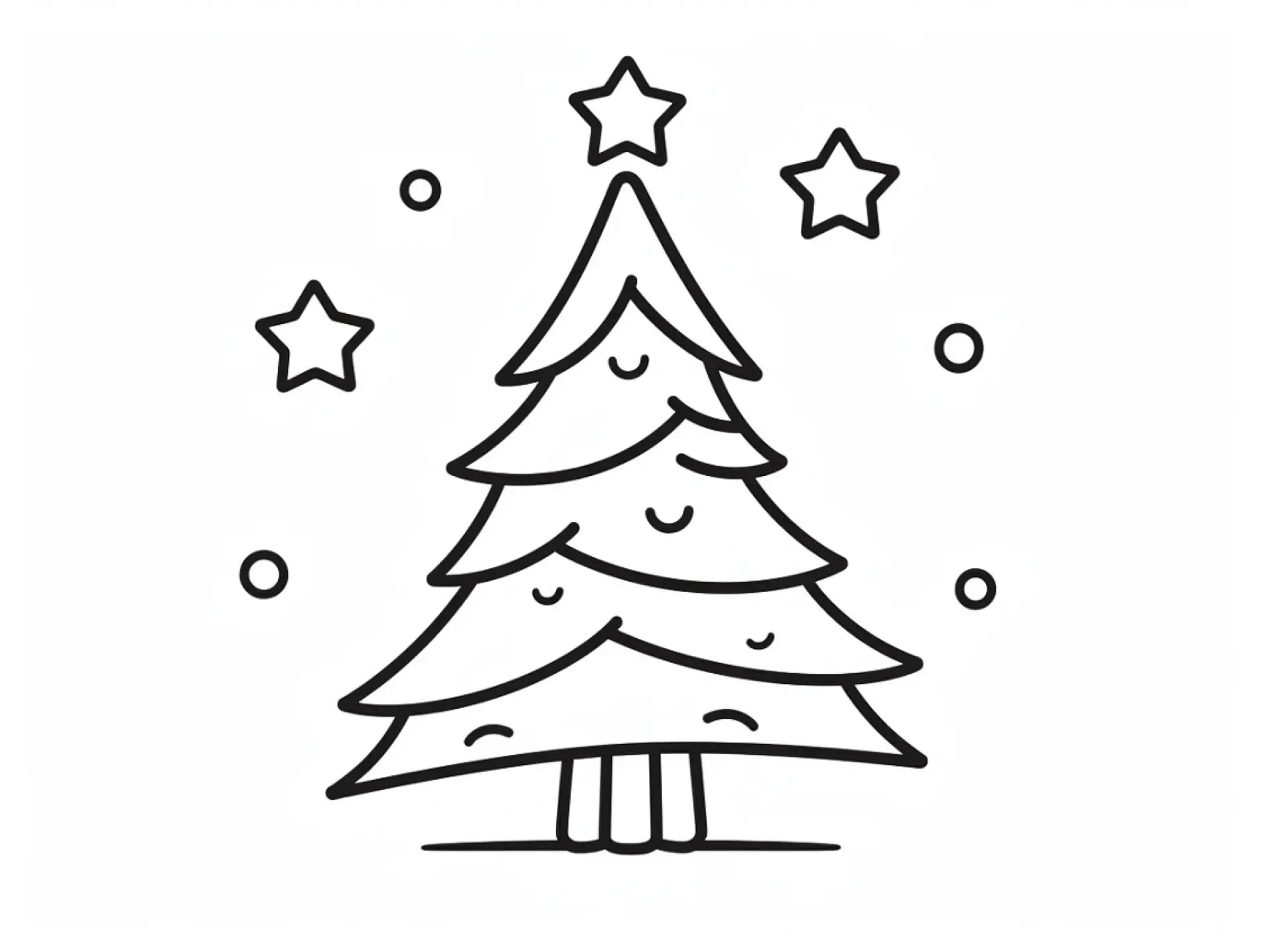 Ausmalbild Weihnachtsbaum mit Sternen und Schneeflocken