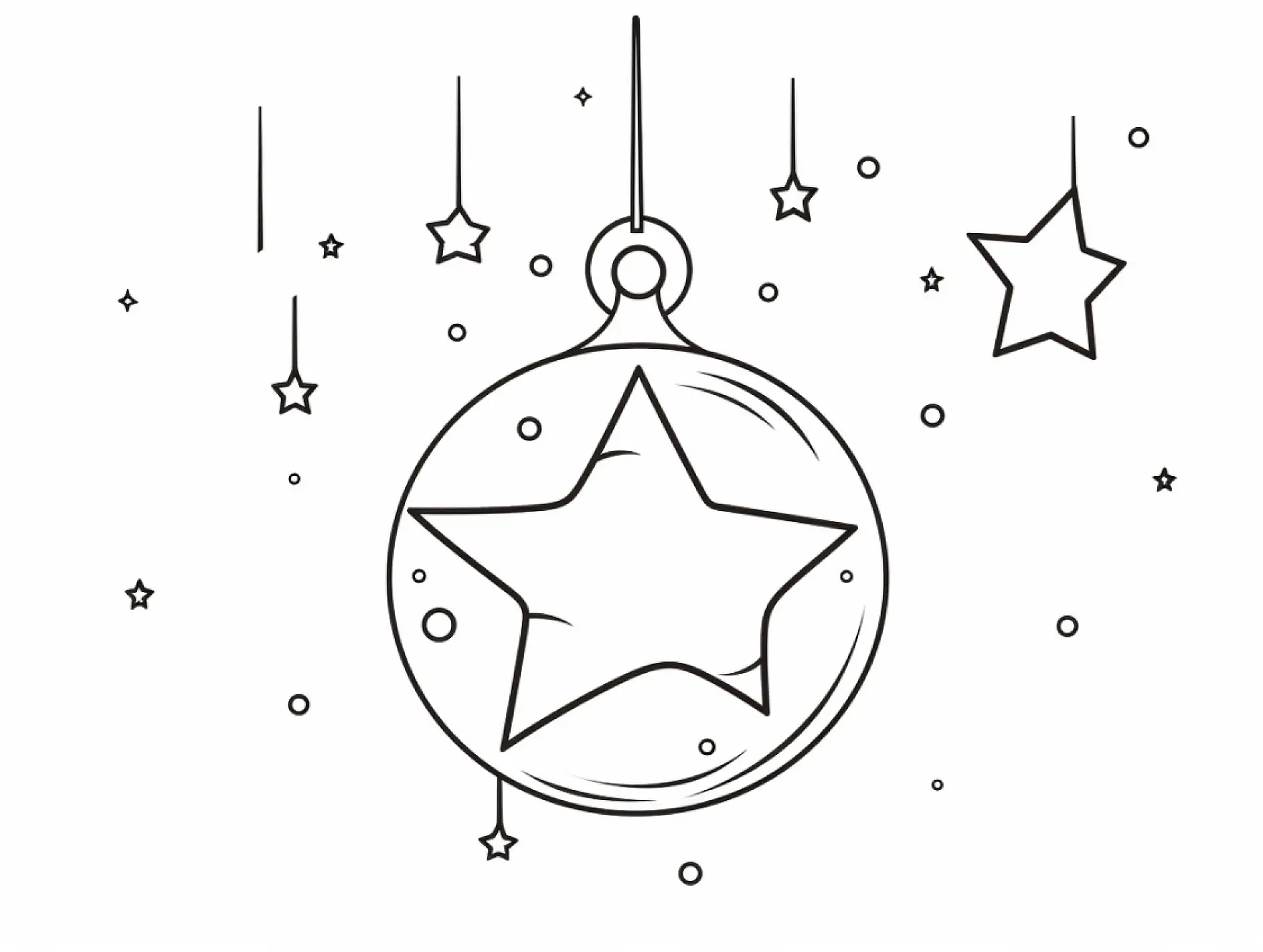 Ausmalbild Weihnachtskugel Stern hängend Sterne Punkte