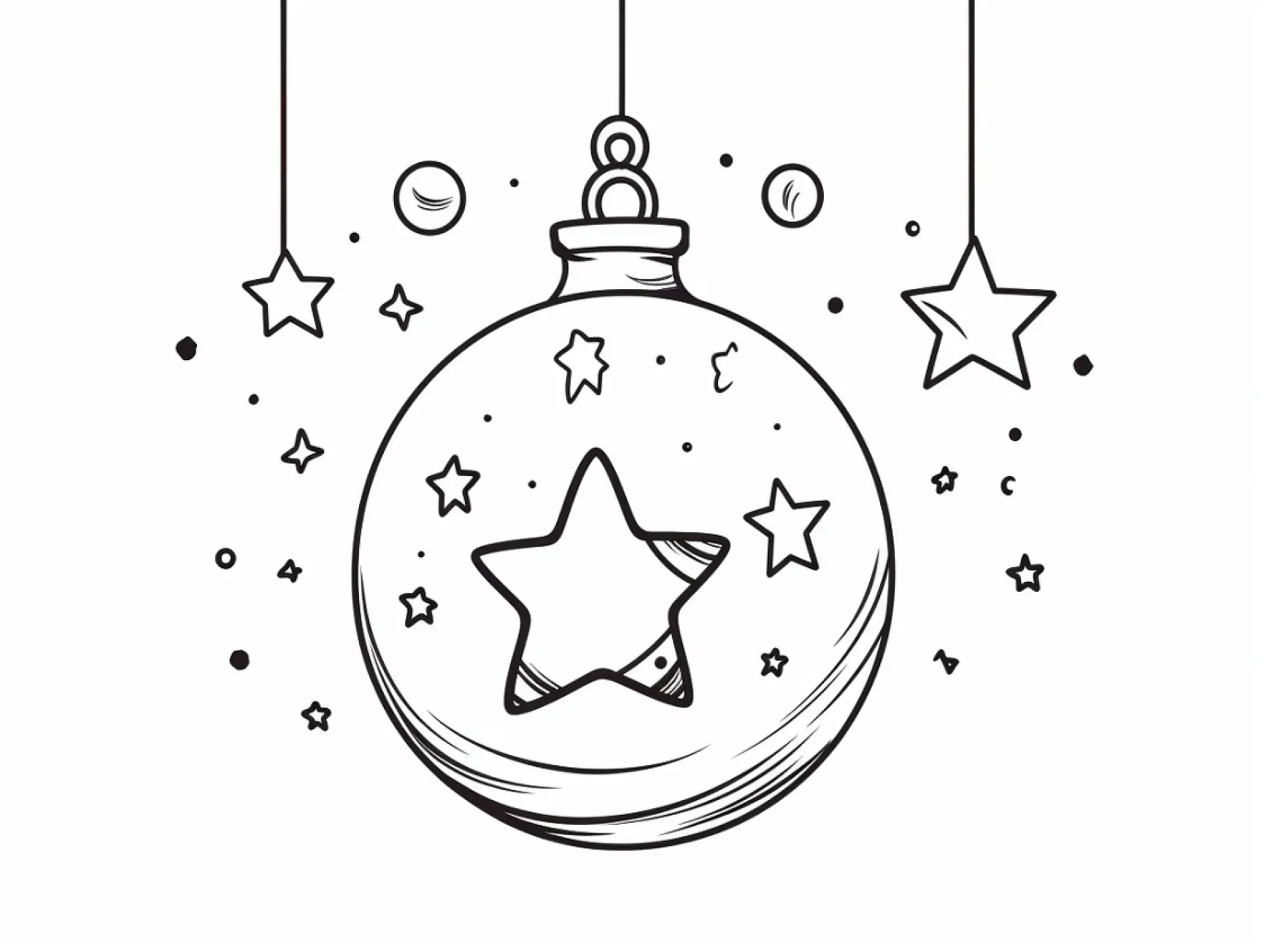 Ausmalbild Weihnachtskugel Stern mittig Sterne Punkte hängend