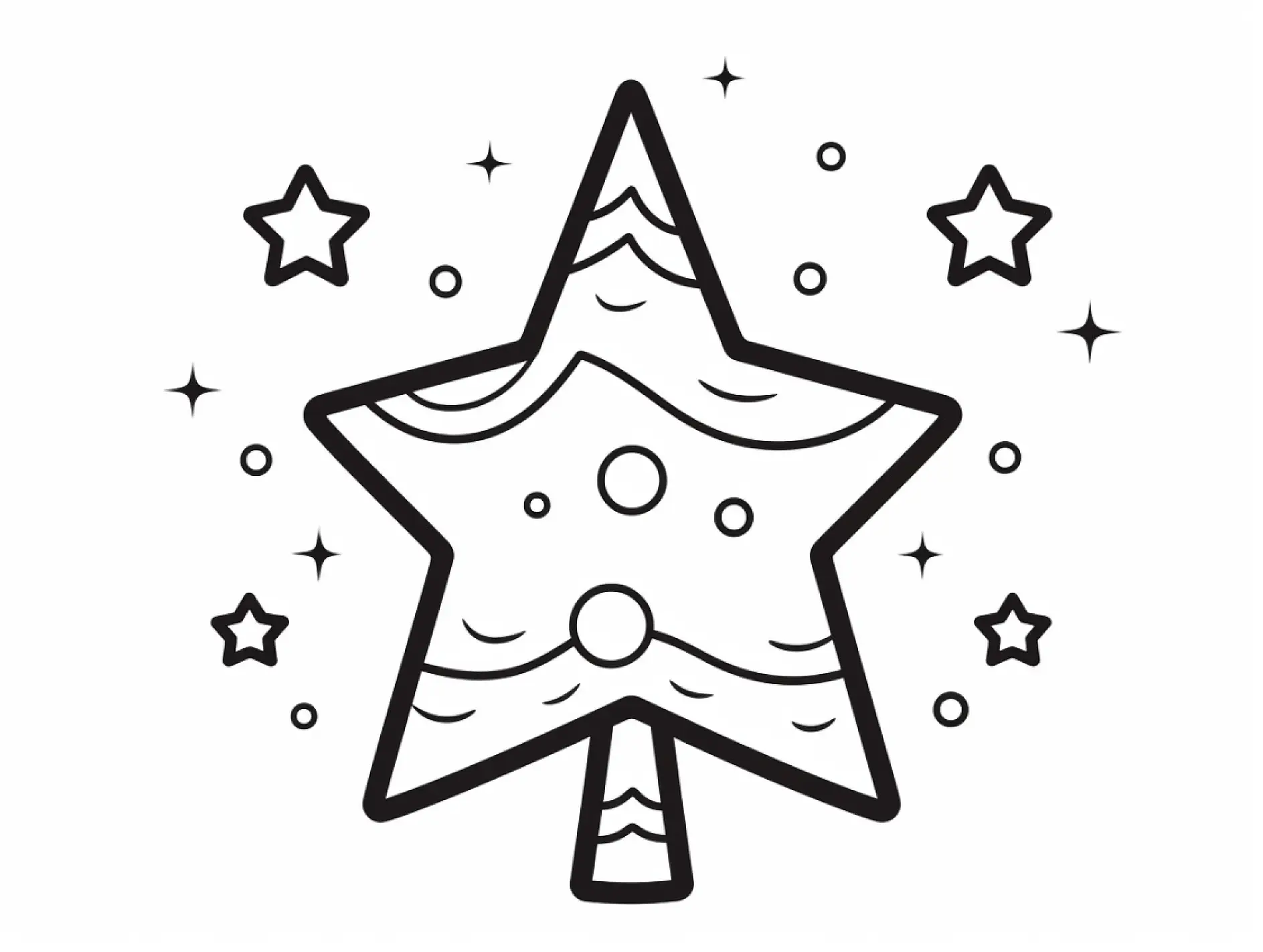 Ausmalbild Stern mit Punkten und kleineren Sternen