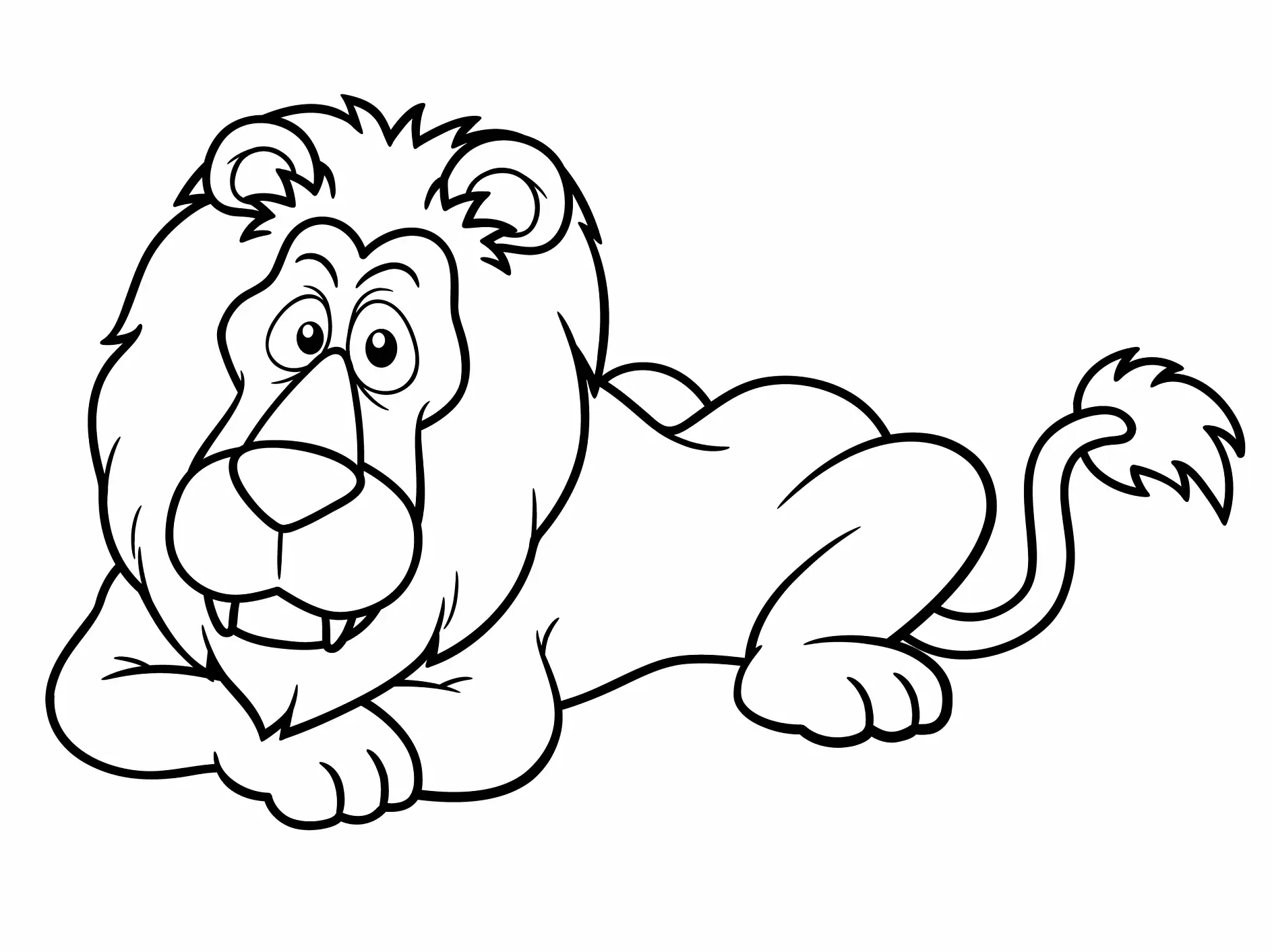 Ausmalbild liegender Löwe mit Mähne