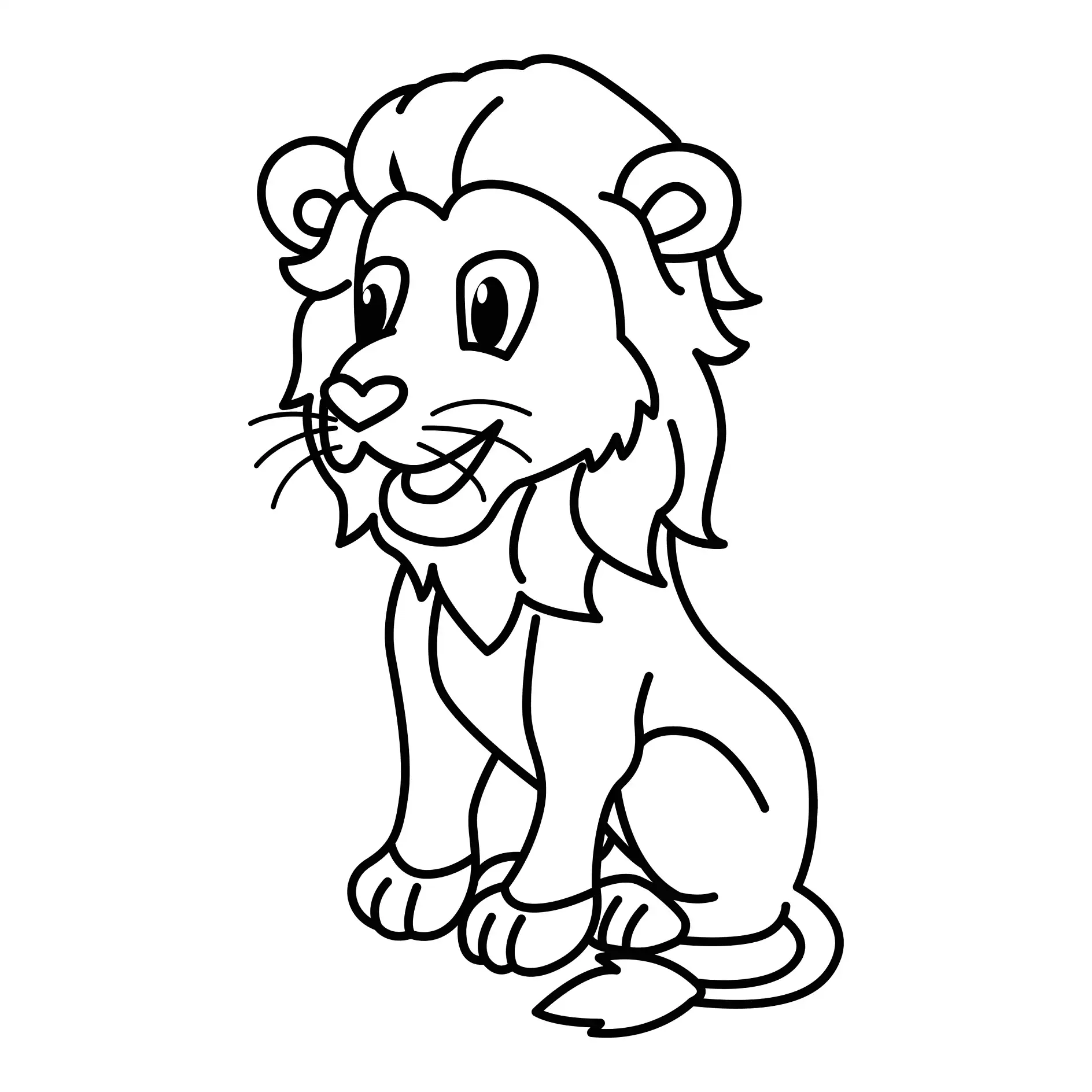 Ausmalbild Löwe sitzend mit freundlichem Gesicht