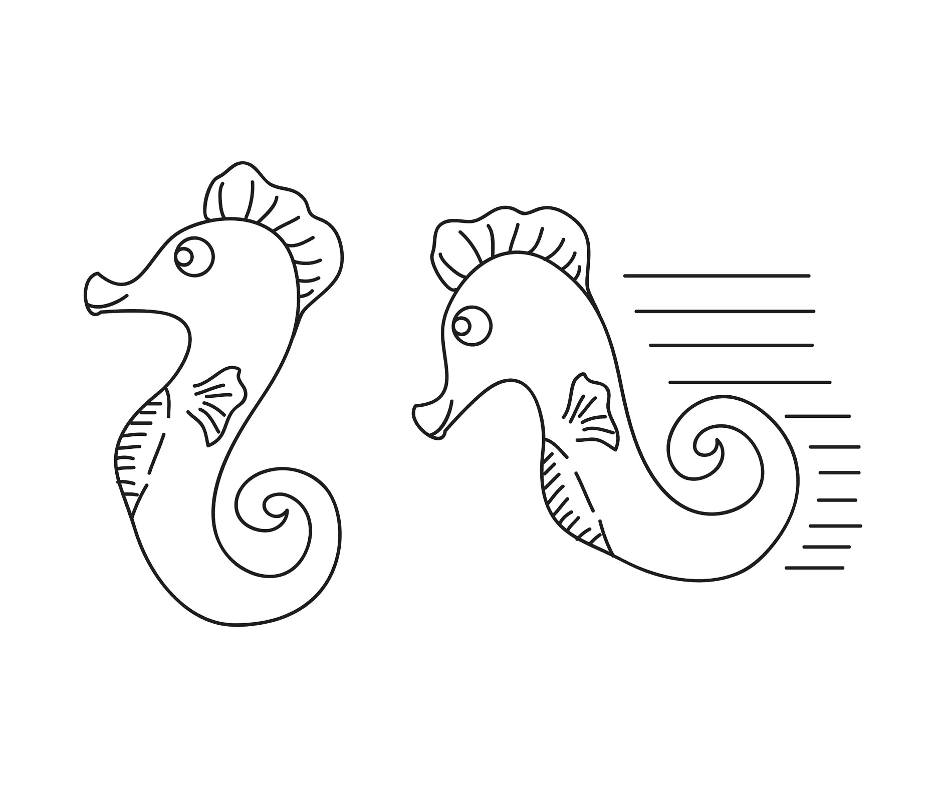 Ausmalbild Zwei Seepferdchen Nebeneinander