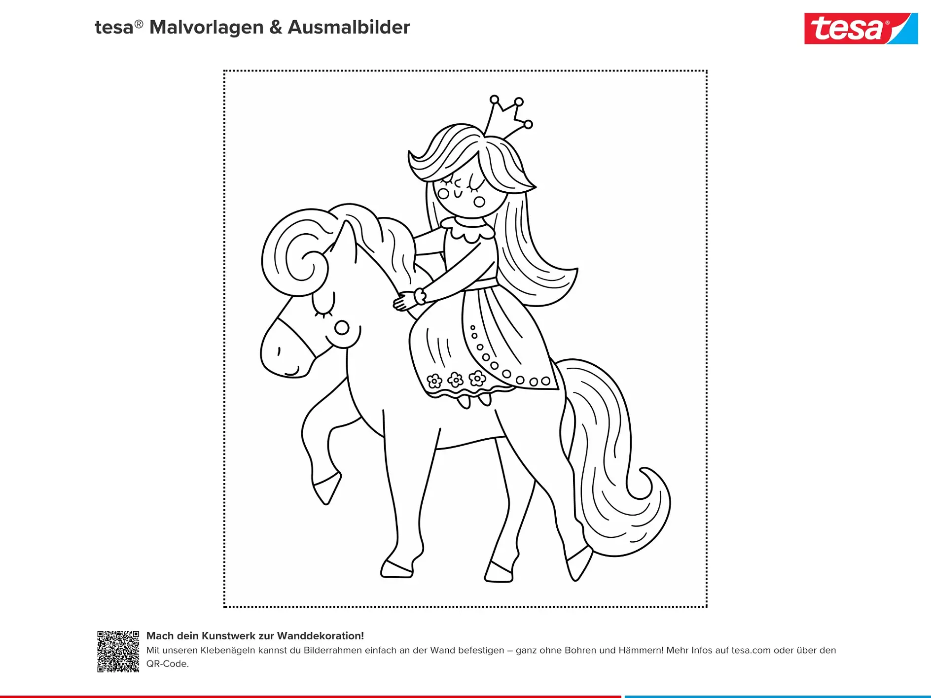 Ausmalbild Prinzessin reitet auf Pferd