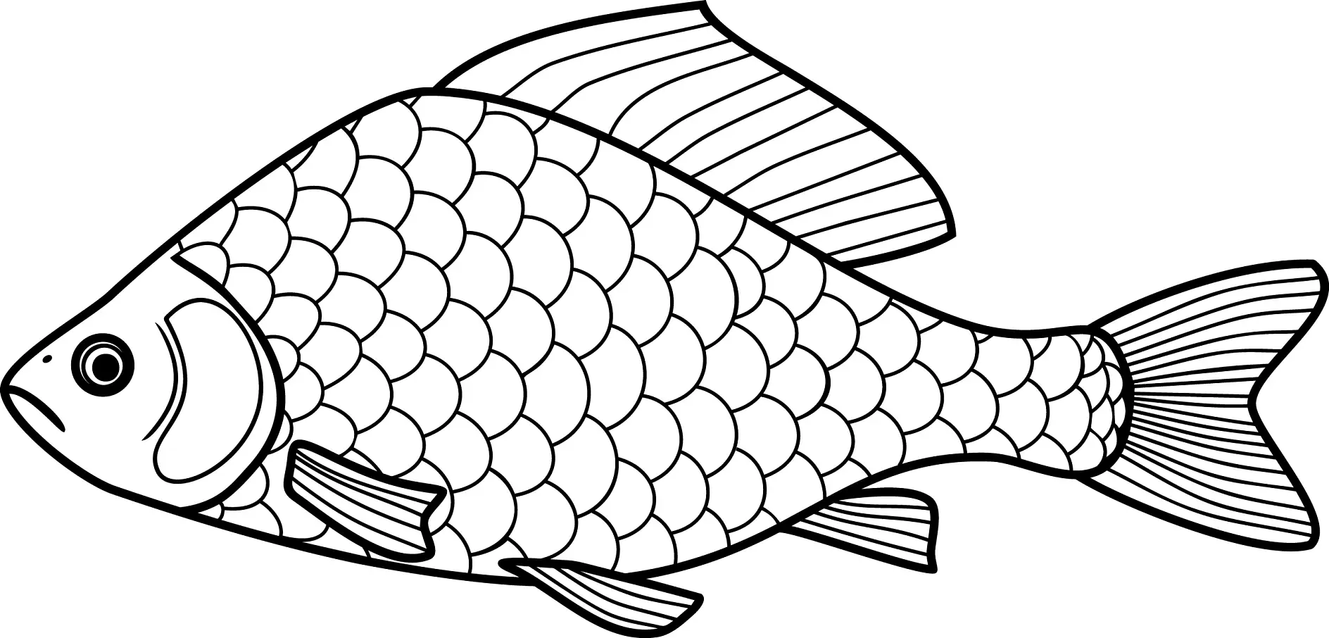 Ausmalbild Fisch mit Schuppen und einem lächelnden Gesicht