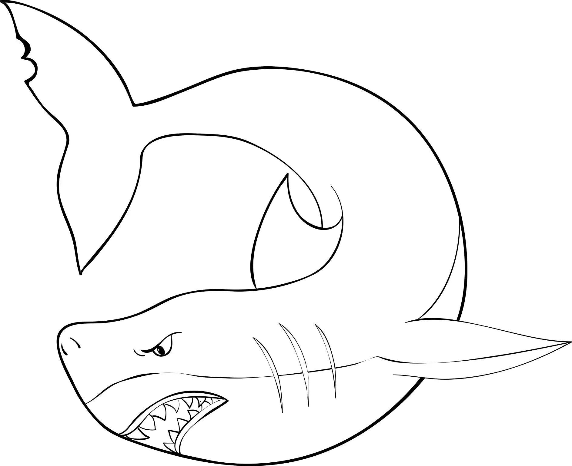Ausmalbild Hai mit aggressivem Blick