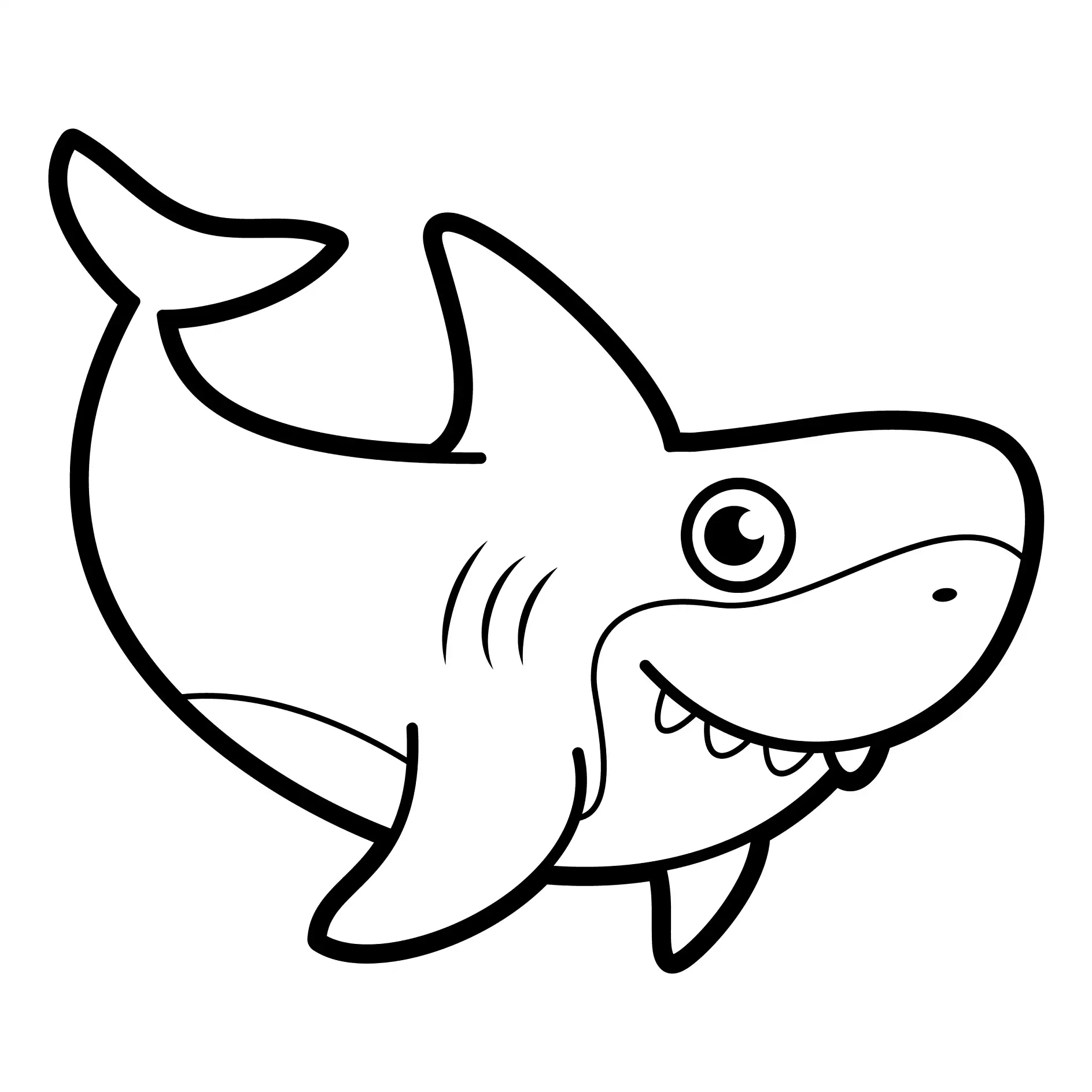 Ausmalbild Hai mit lächelndem Gesicht