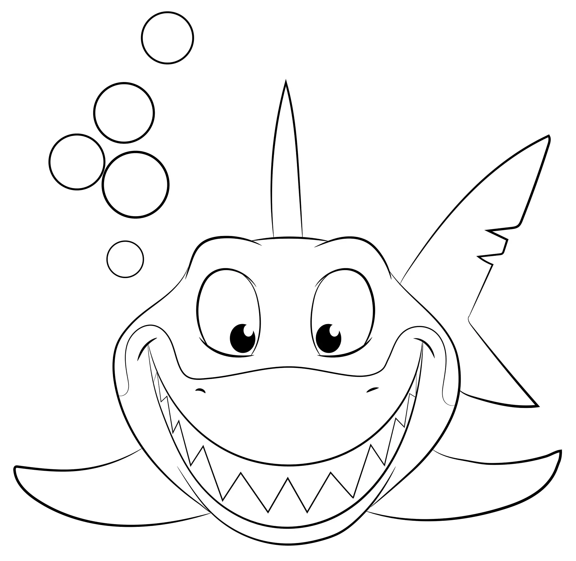 Ausmalbild lächelnder Hai mit Luftblasen