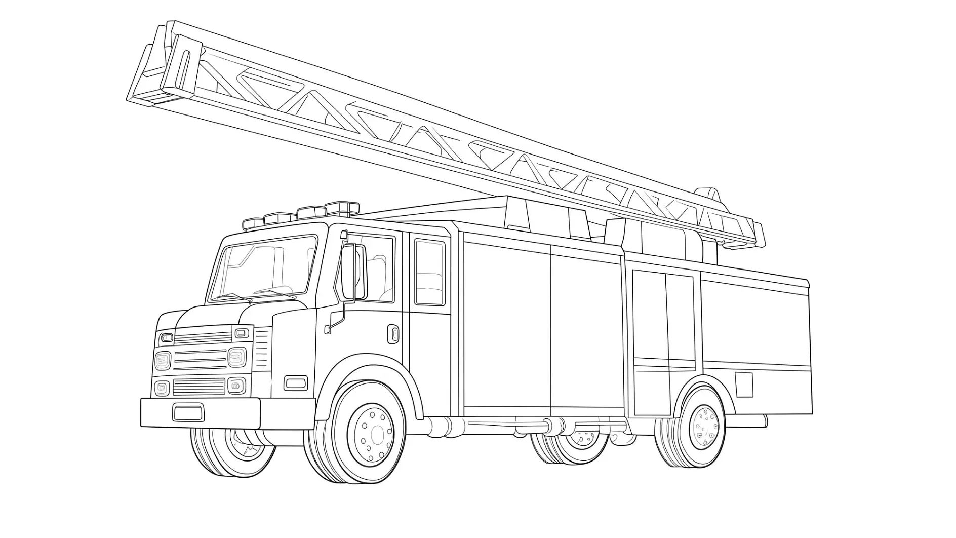 Ausmalbild Feuerwehrauto mit großer Leiter