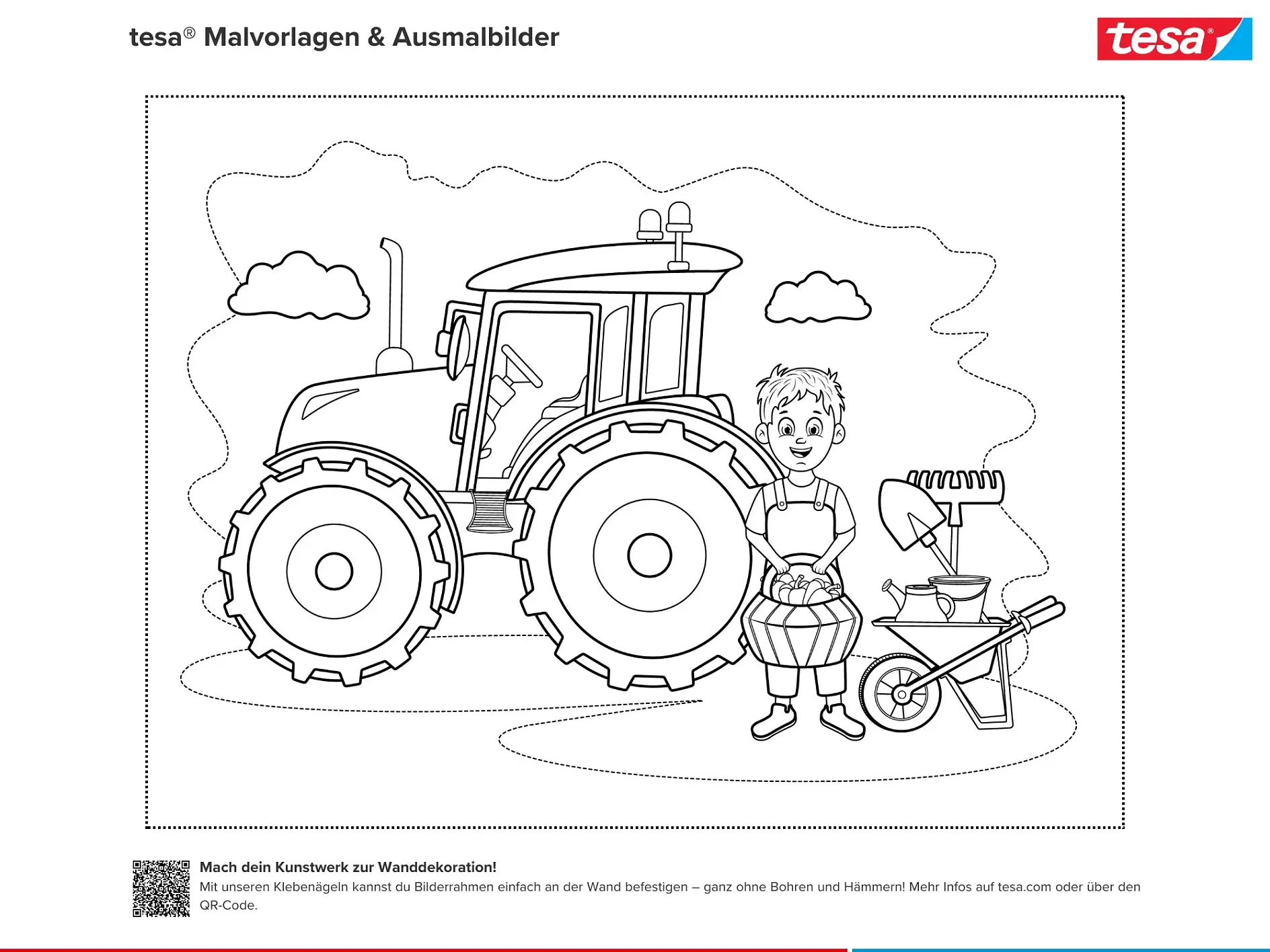 Ausmalbild Traktor mit Kind