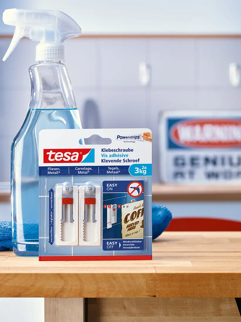 How to use the tesa® Adjustable Adhesive Screw for Tiles & Metal 3kg.