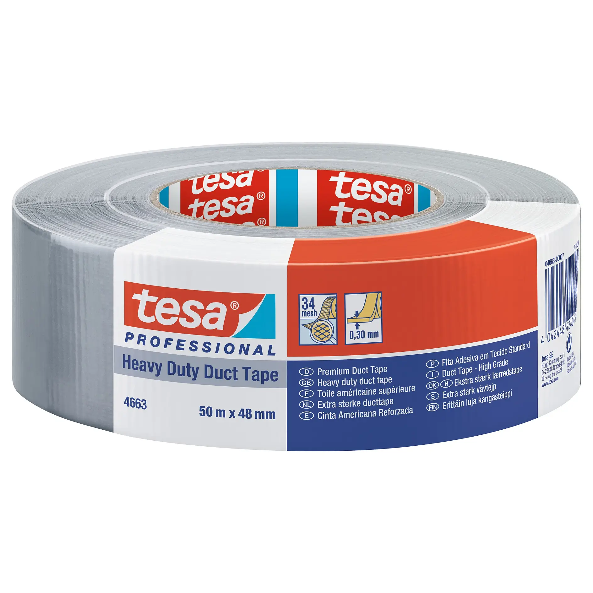 [en-en] tesa Professional Duct Tape 04663-00007-02, 50m x 48mm, silver