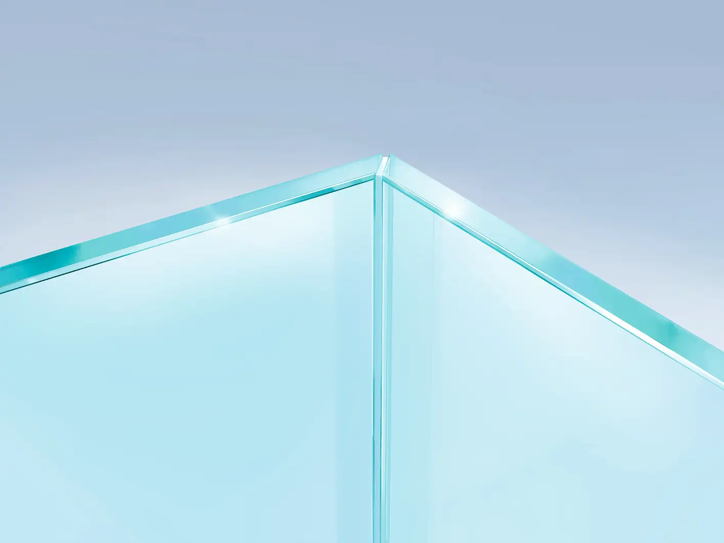 Üvegpanelek ragasztása 45° fokos szöggel annak érdekében, hogy láthatatlan és optikailag tiszta sarkot kapjunk