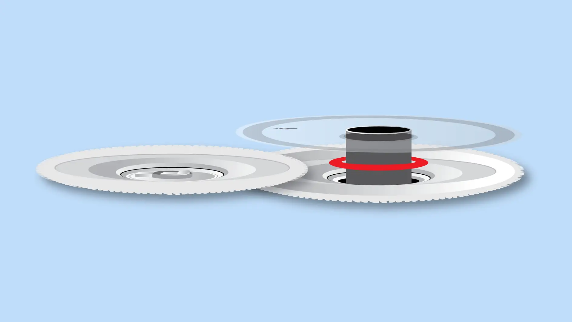 Spararata diski uz plastmasas pamatnes tiek pielīmēti, izmantojot štancētu līmlentes elementu.
