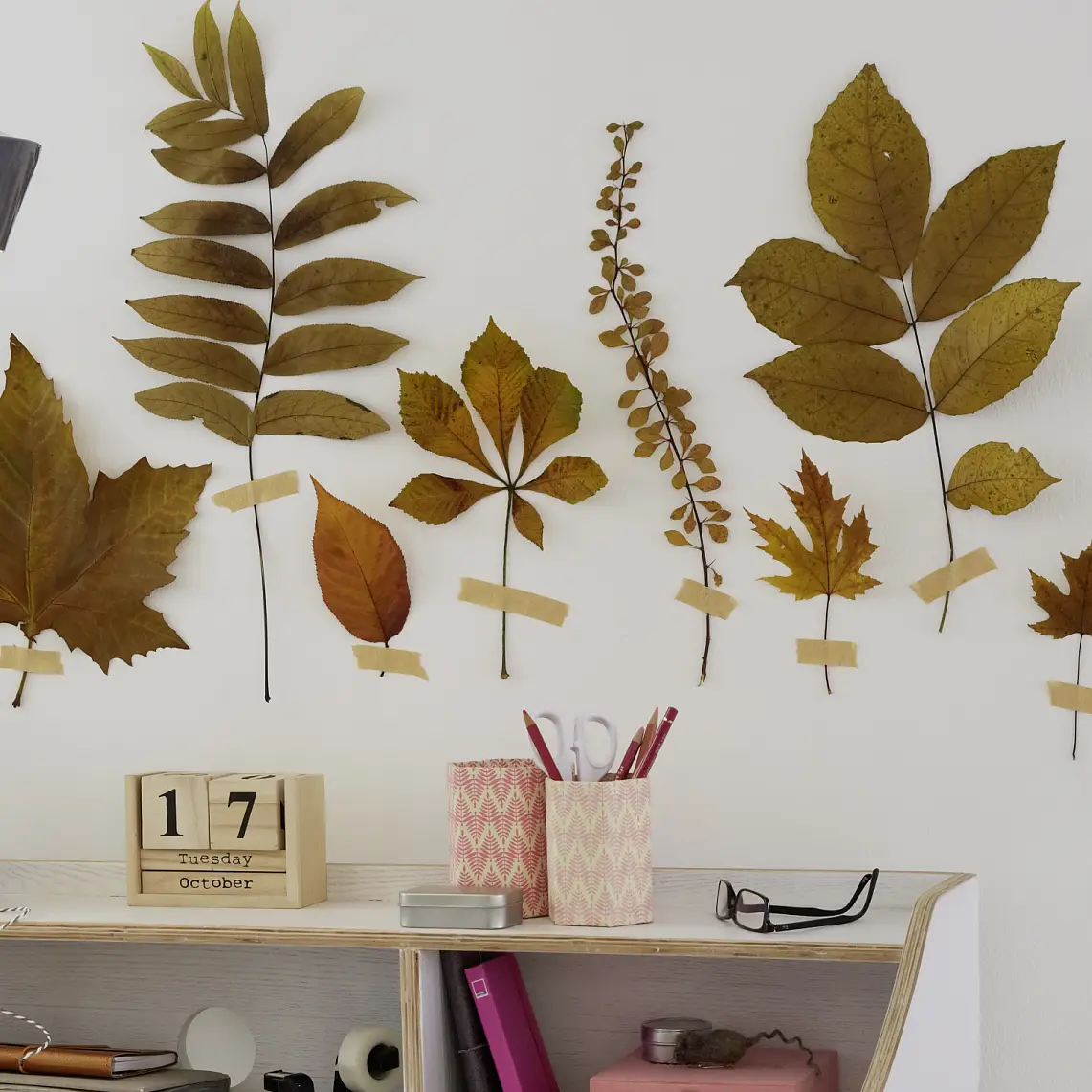 Jesienne liście na ścianie
