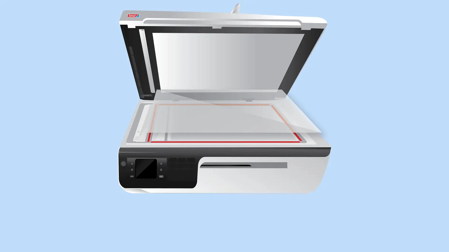 Os vidros de digitalizadores são montados no corpo das impressoras com fita biadesiva.