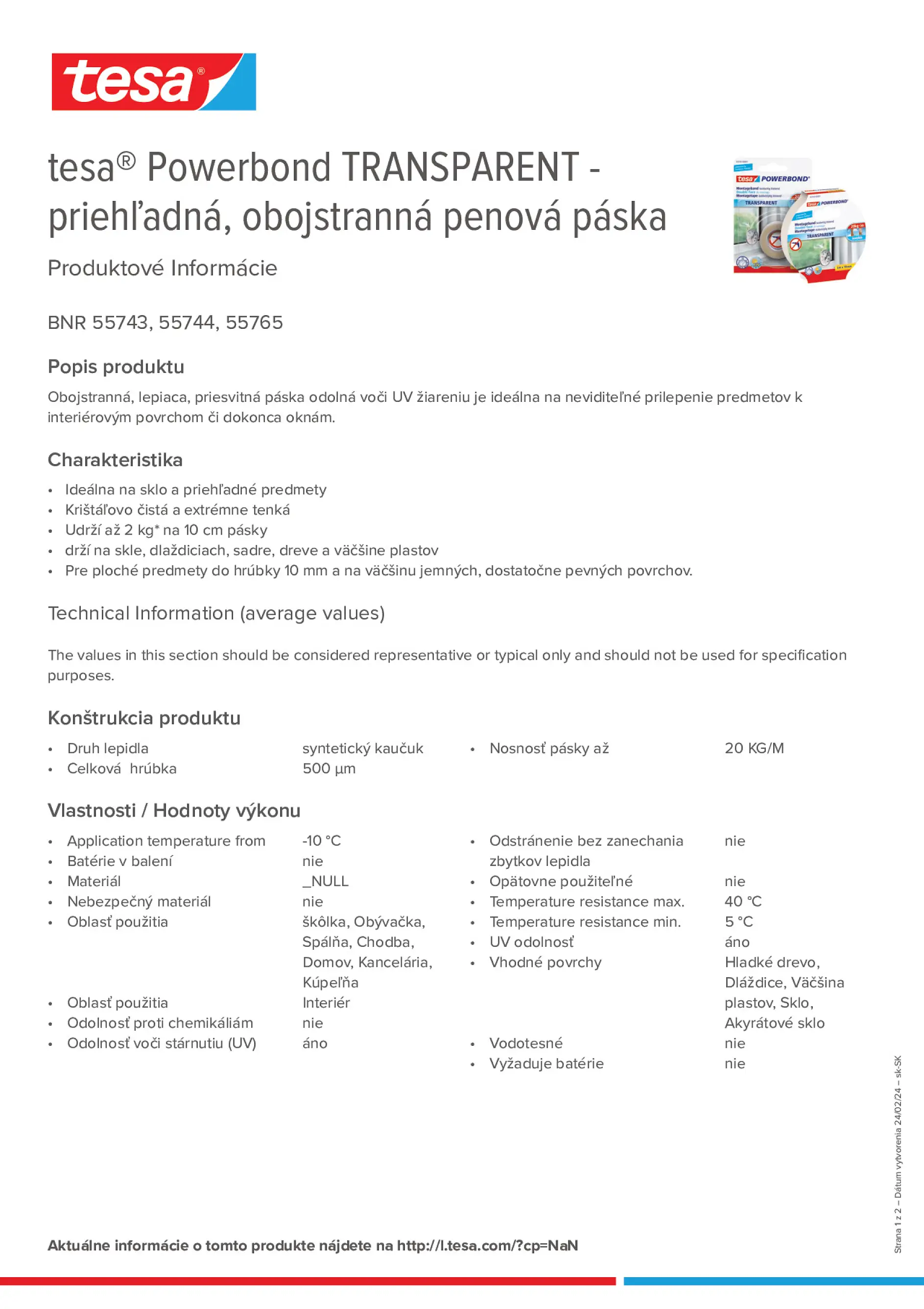 Product information_tesa® Powerbond 55744_sk-SK