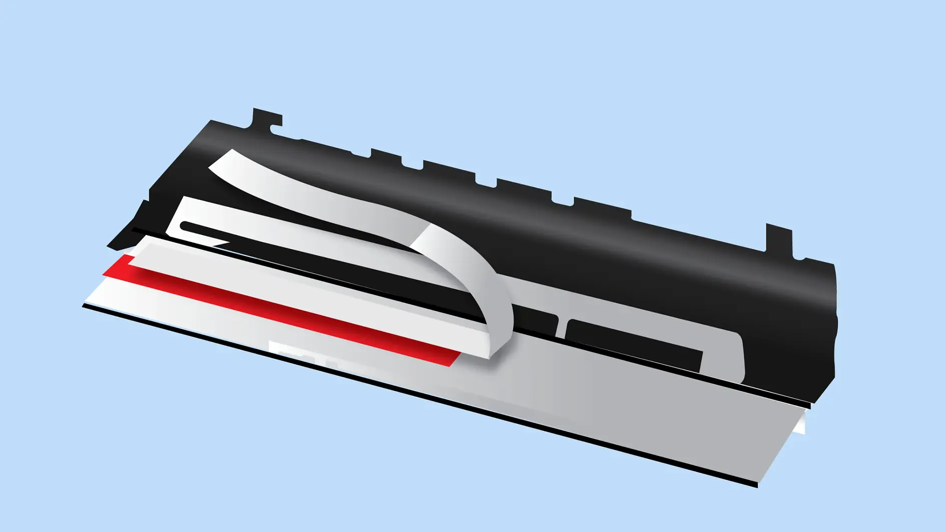 Ohebný plošný spoj je připevněn pomocí oboustranné pásky.