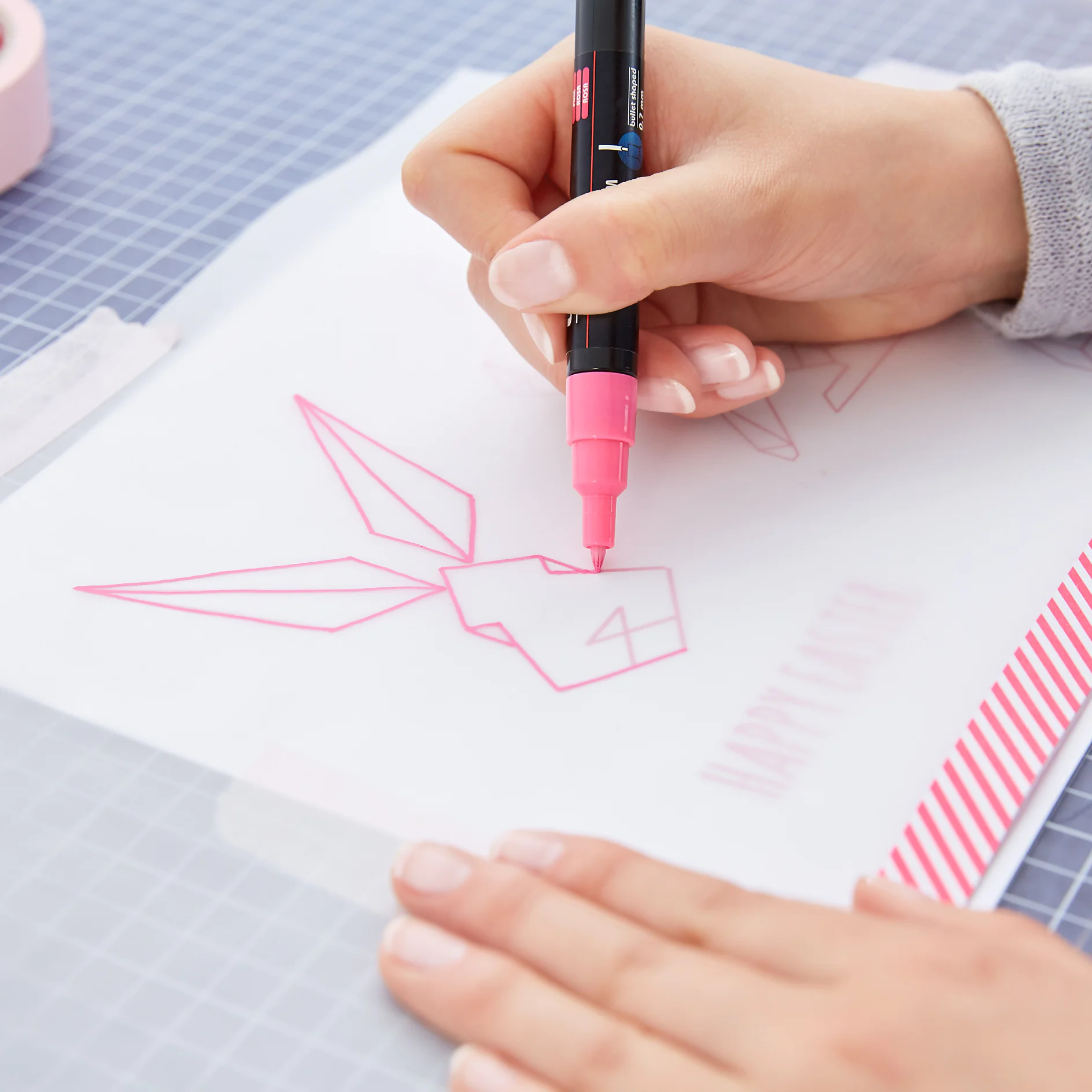 Using the chalk pen, transfer the template onto the tracing paper.