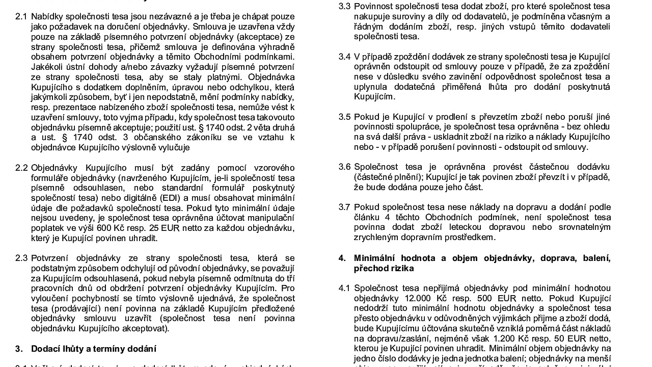 Obchodní a dodací podmínky společnosti tesa tape s.r.o.