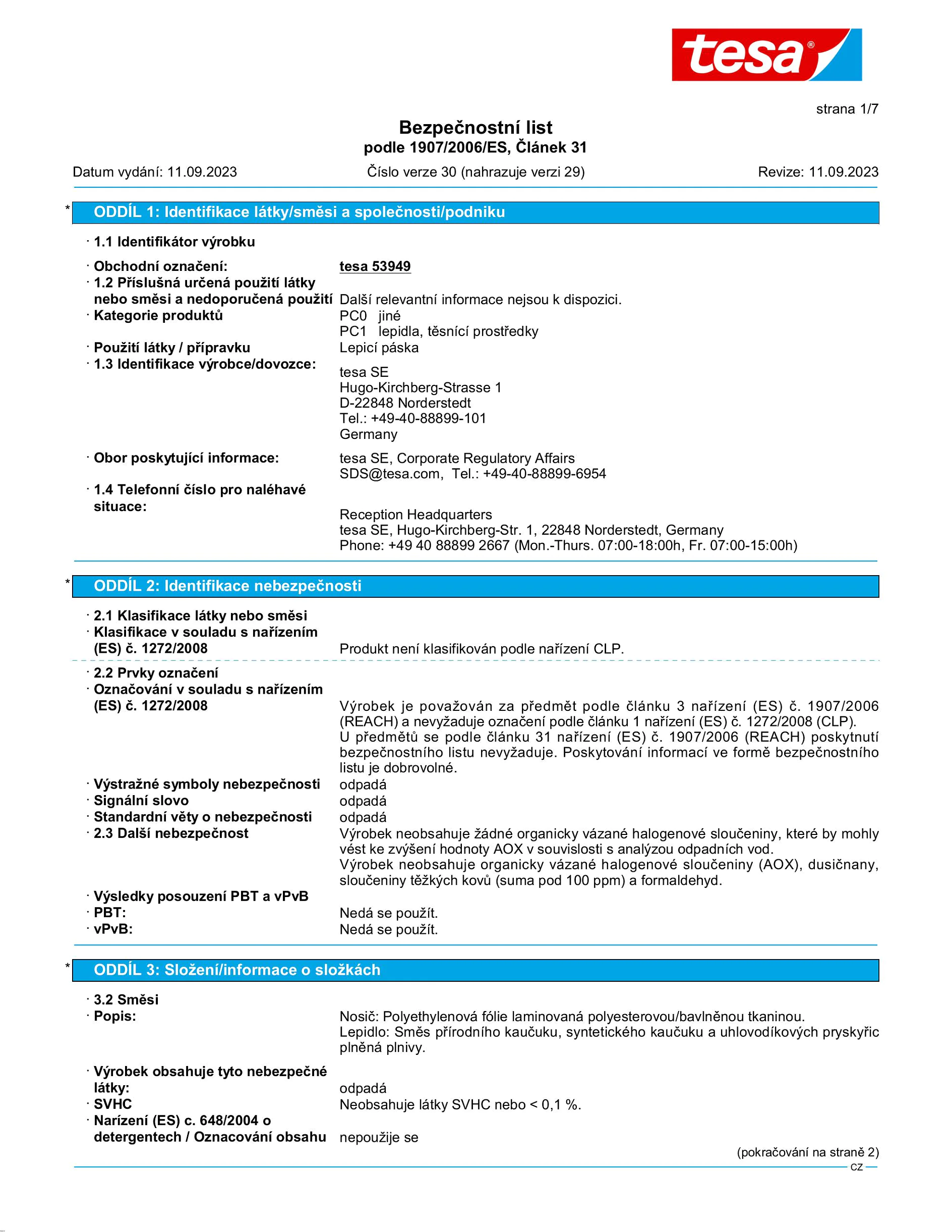 Safety data sheet_tesa® 53949_cs-CZ_v30
