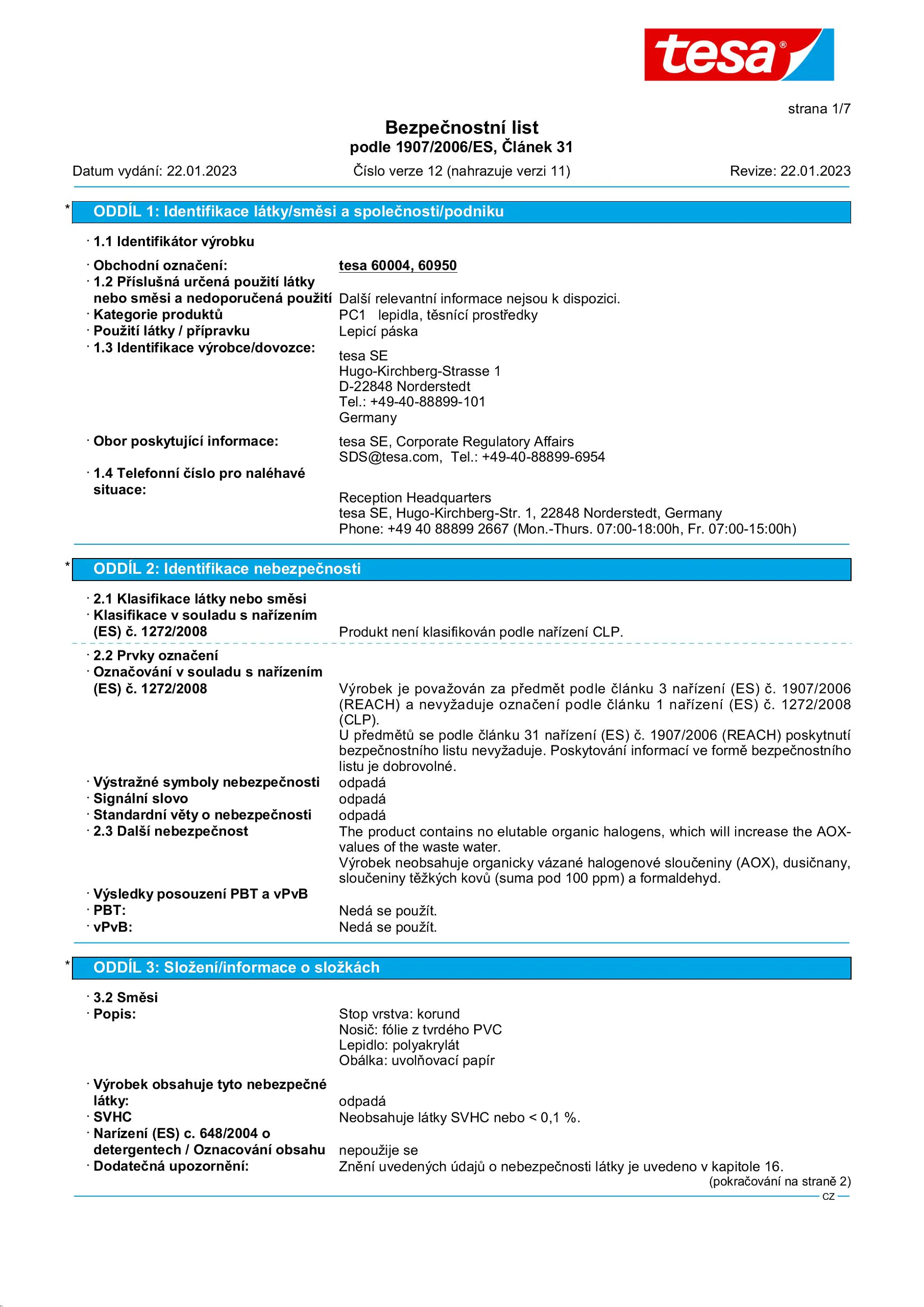 Safety data sheet_tesa® Professional 60950 / 60952_cs-CZ_v12