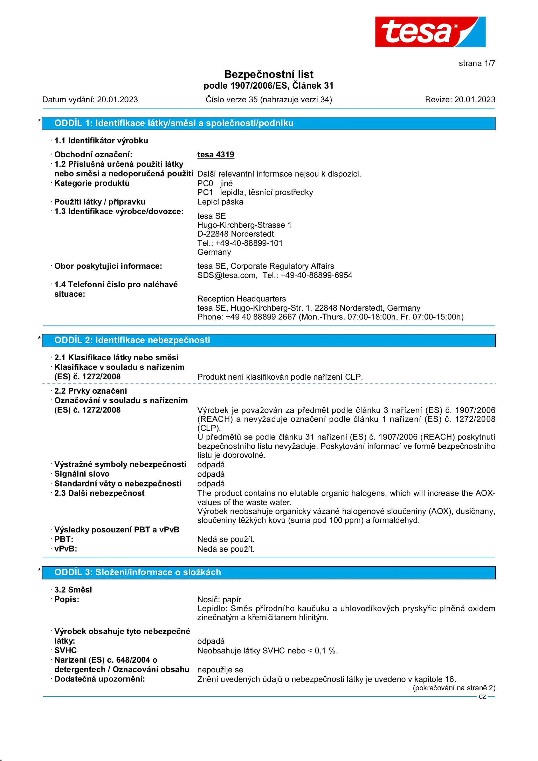 Safety data sheet_tesa® Professional 04319_cs-CZ_v35