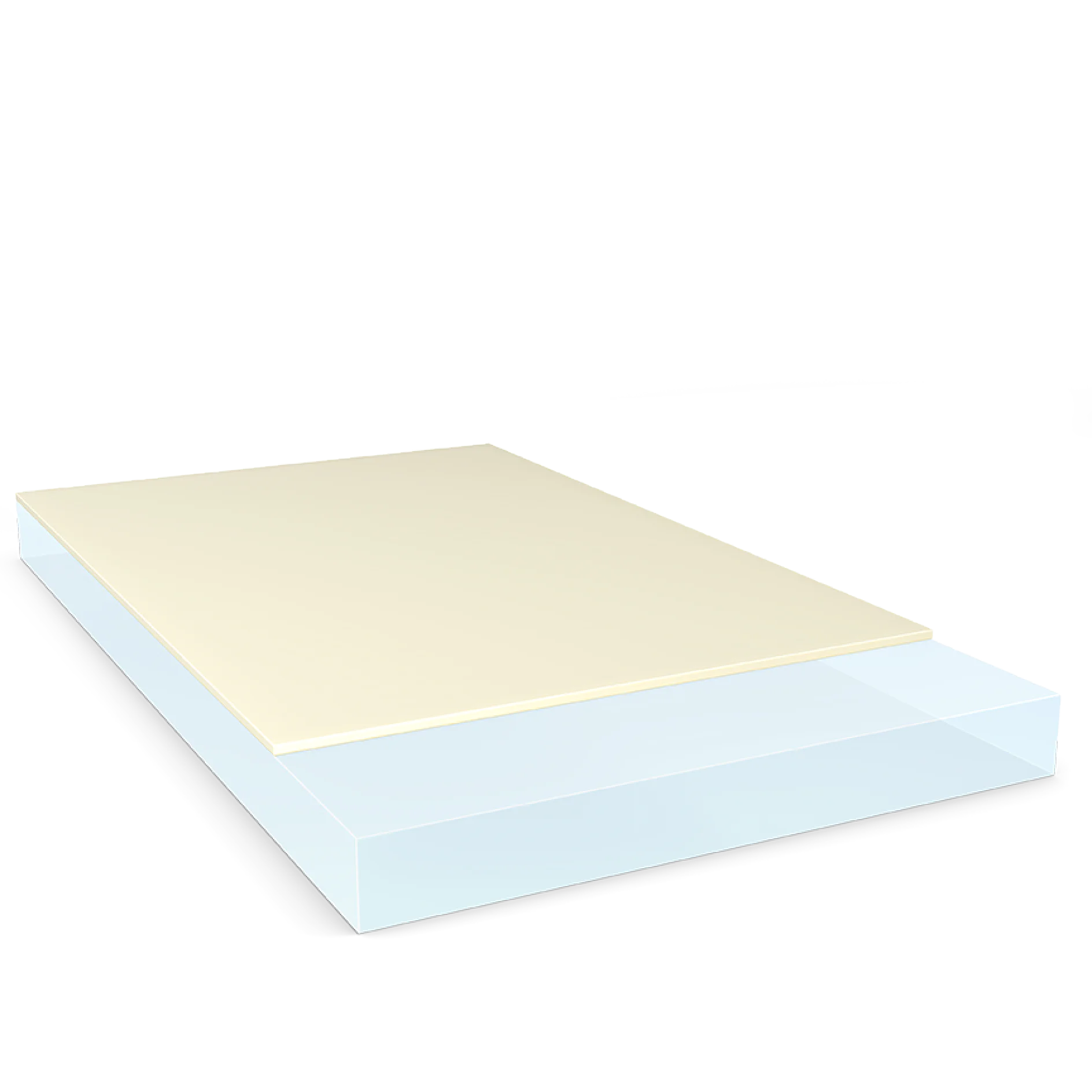 A rectangular sheet of beige paper is placed on top of a larger, translucent white block secured with tesa tape. The block is slightly tilted, showing its thickness, with shadows indicating light direction. The background is plain gray. (This text has been generated by AI)