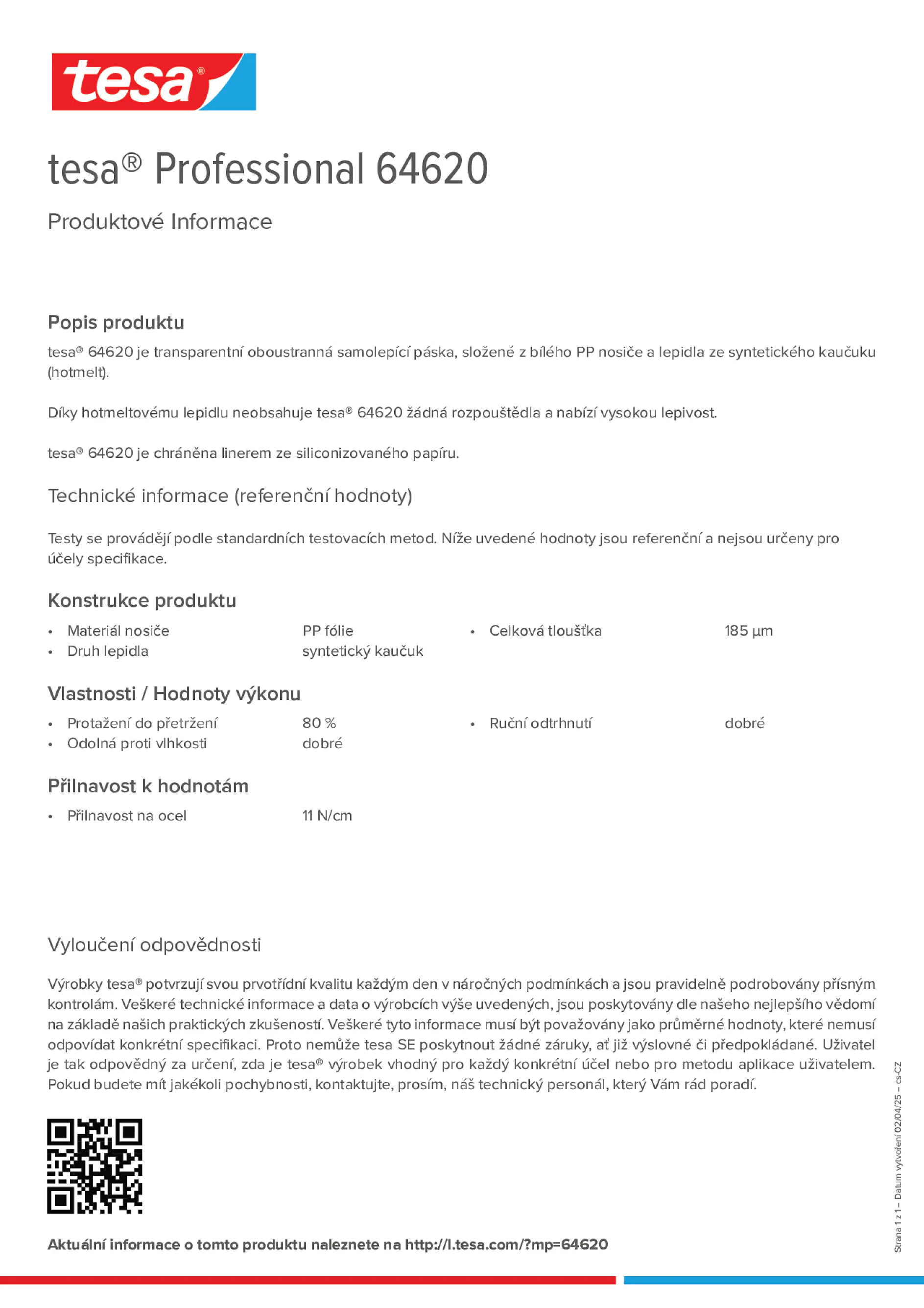 Product information_tesa® Professional 64620_cs-CZ