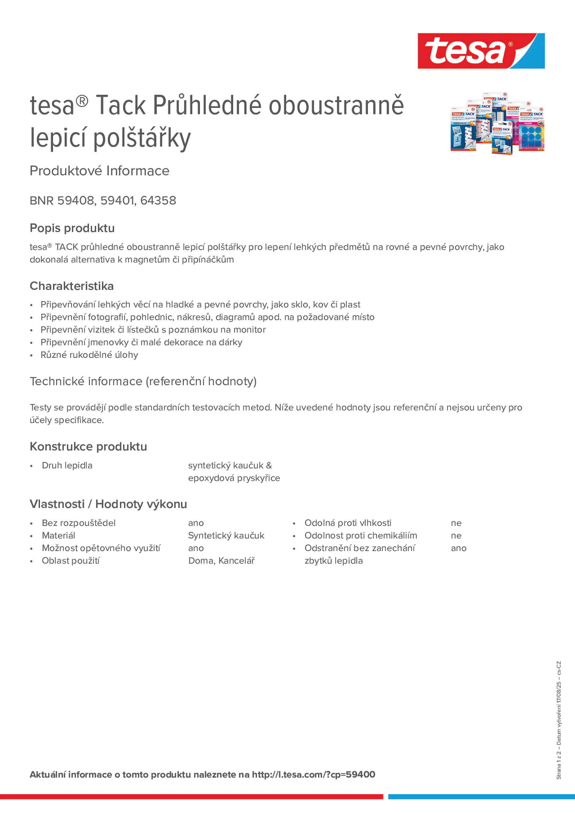 Product information_tesa® Tack 59401_cs-CZ