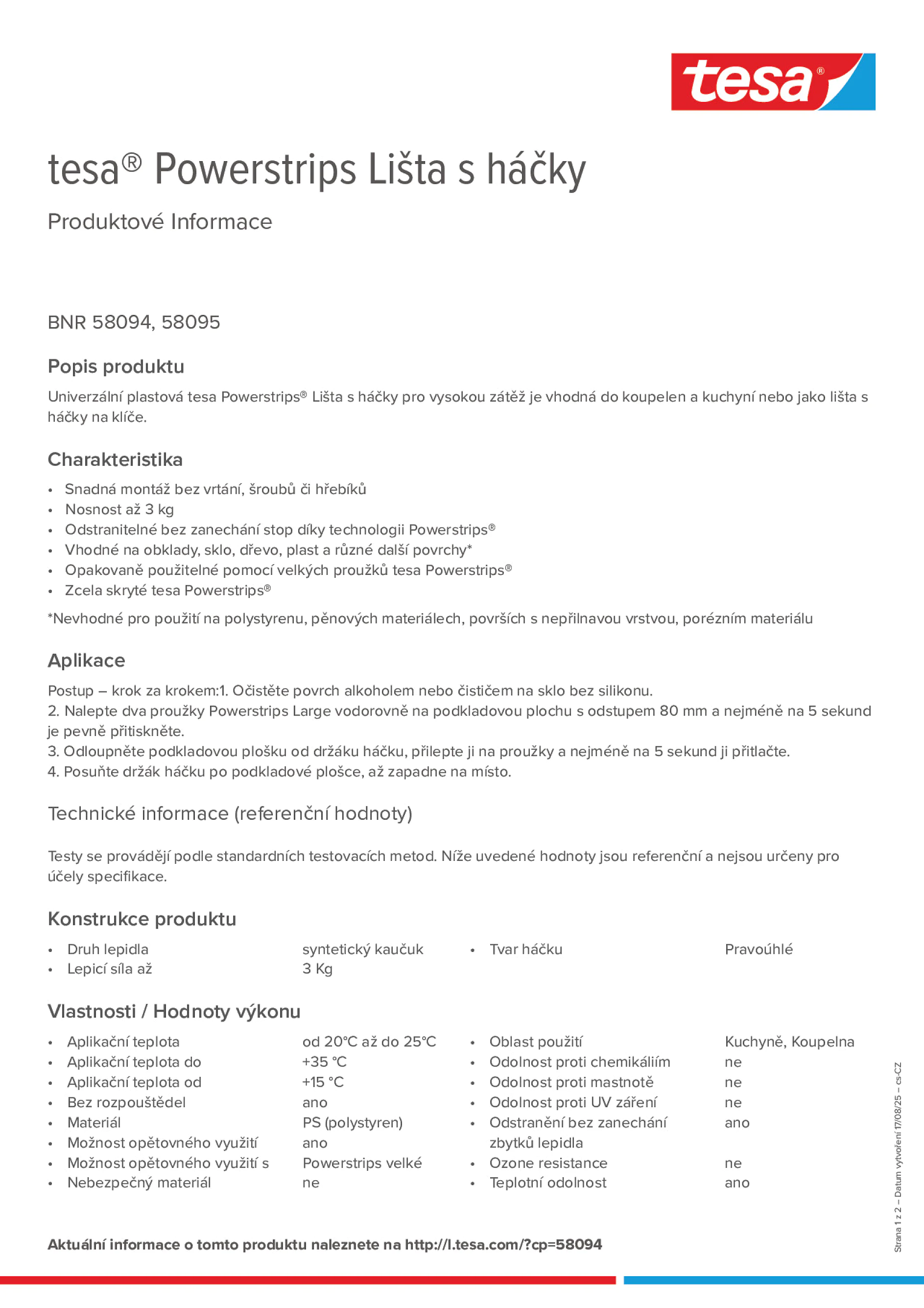 Product information_tesa® Powerstrips 58095_cs-CZ Product information_tesa® Powerstrips 58095_cs-CZ