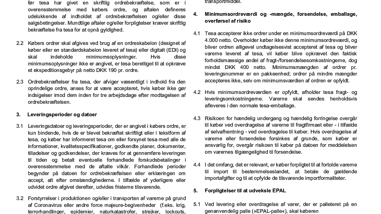 Salgs- og leveringsbetingelser for tesa Danmark