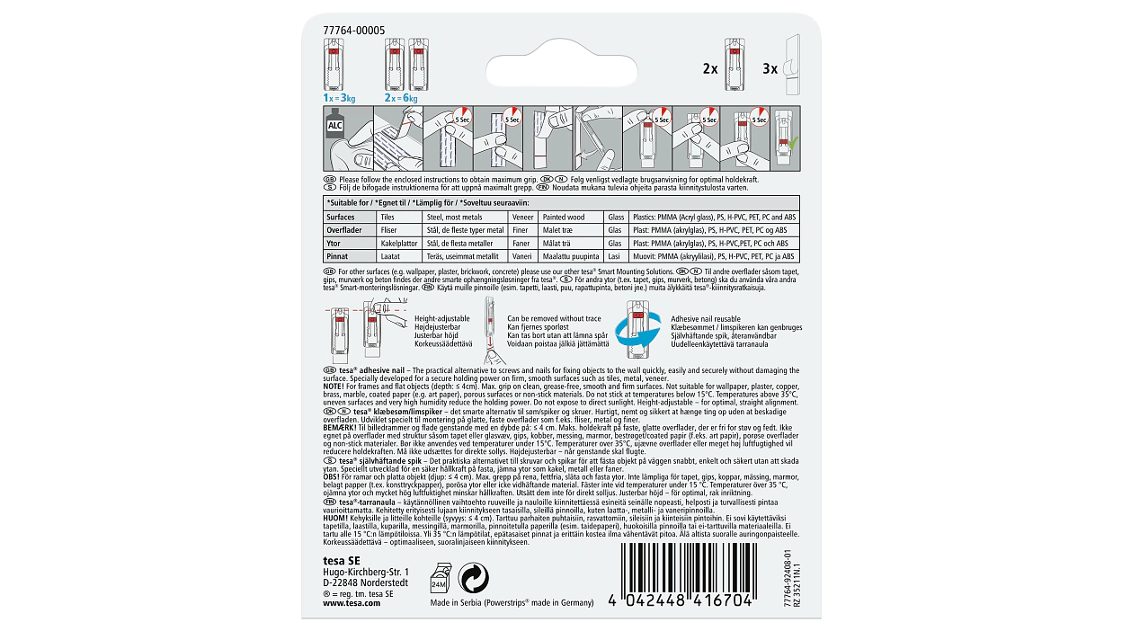 [en-en] tesa Smart Mounting system, adhesive nail for tiles, 2 x 3kg