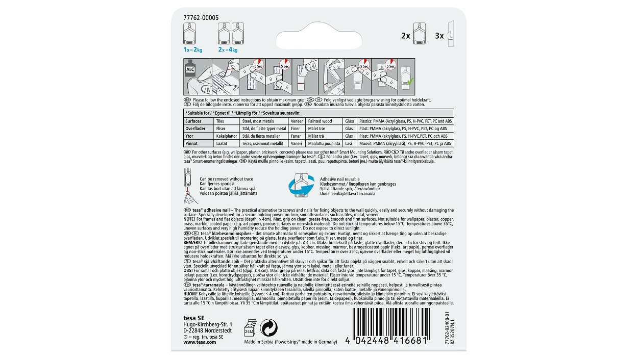 [en-en] tesa Smart Mounting system, adhesive nail for tiles, 2 x 2kg