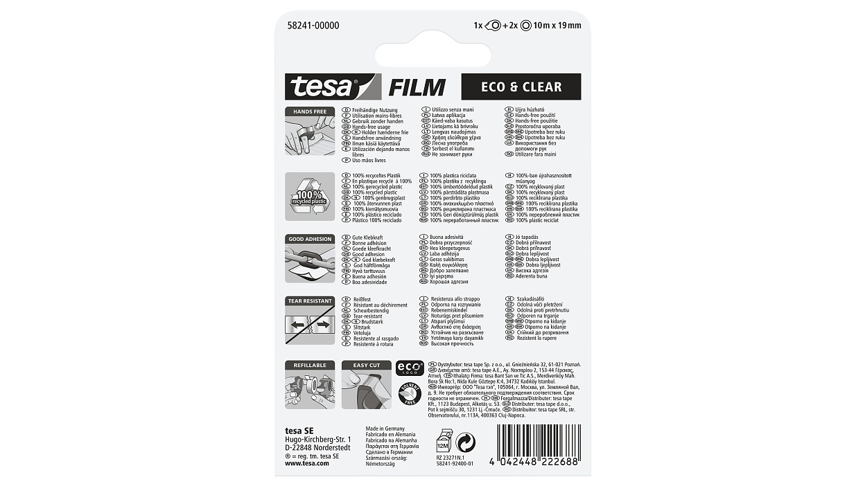 [en-en] 2 x tesafilm Eco&amp;Clear 10m x 19mm + Mini Dispenser, Green, Blister
