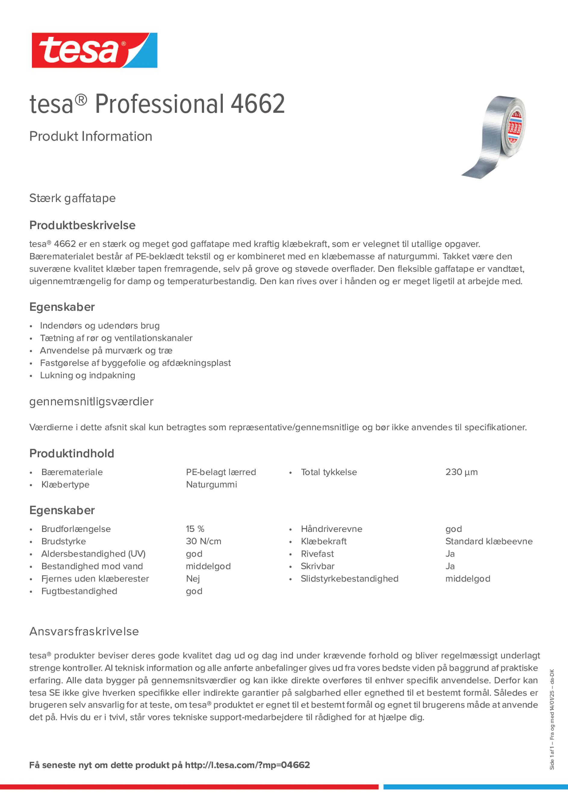 Product information_tesa® Professional 4662_da-DK