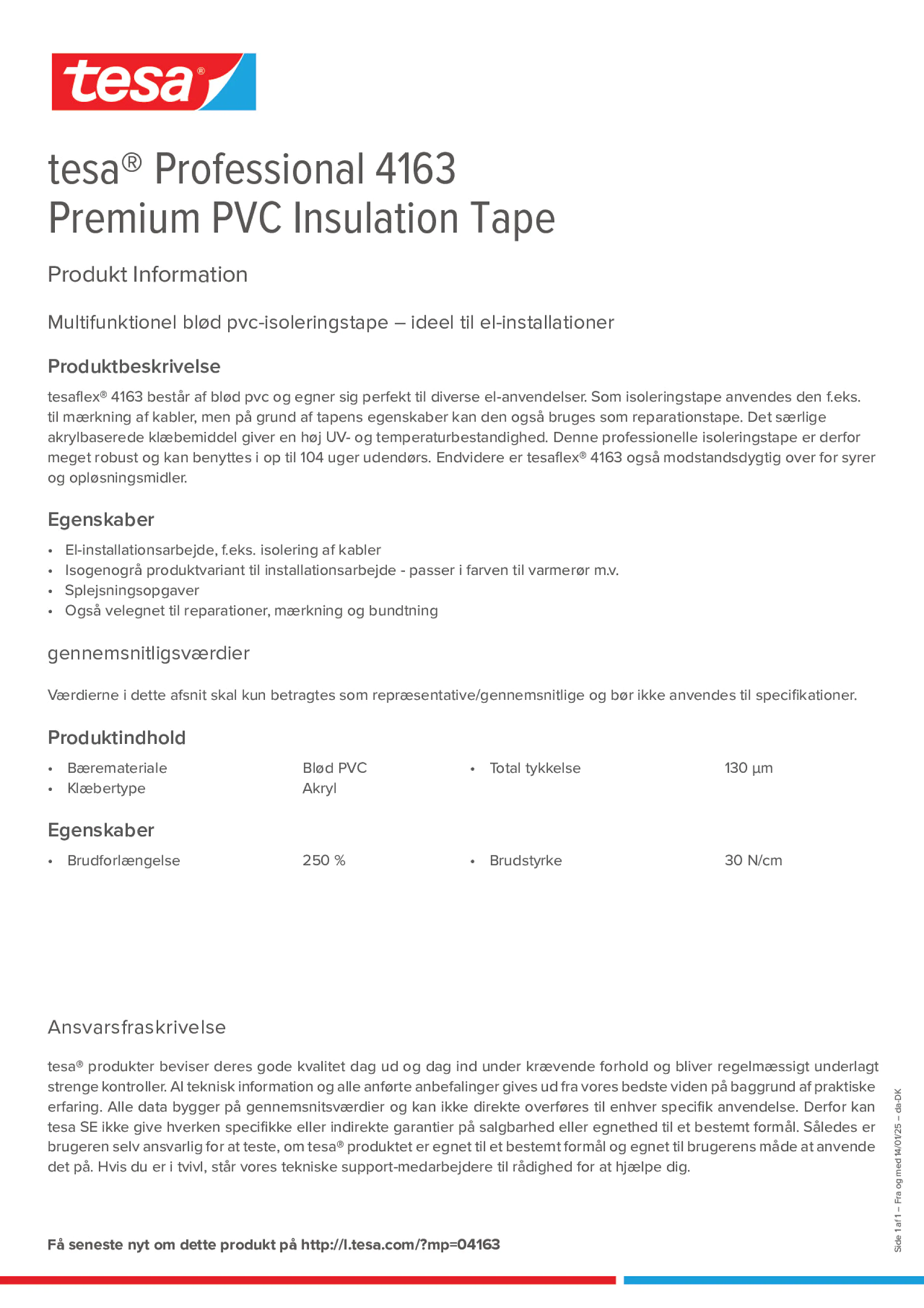 Product information_tesa® Professional 04163_da-DK