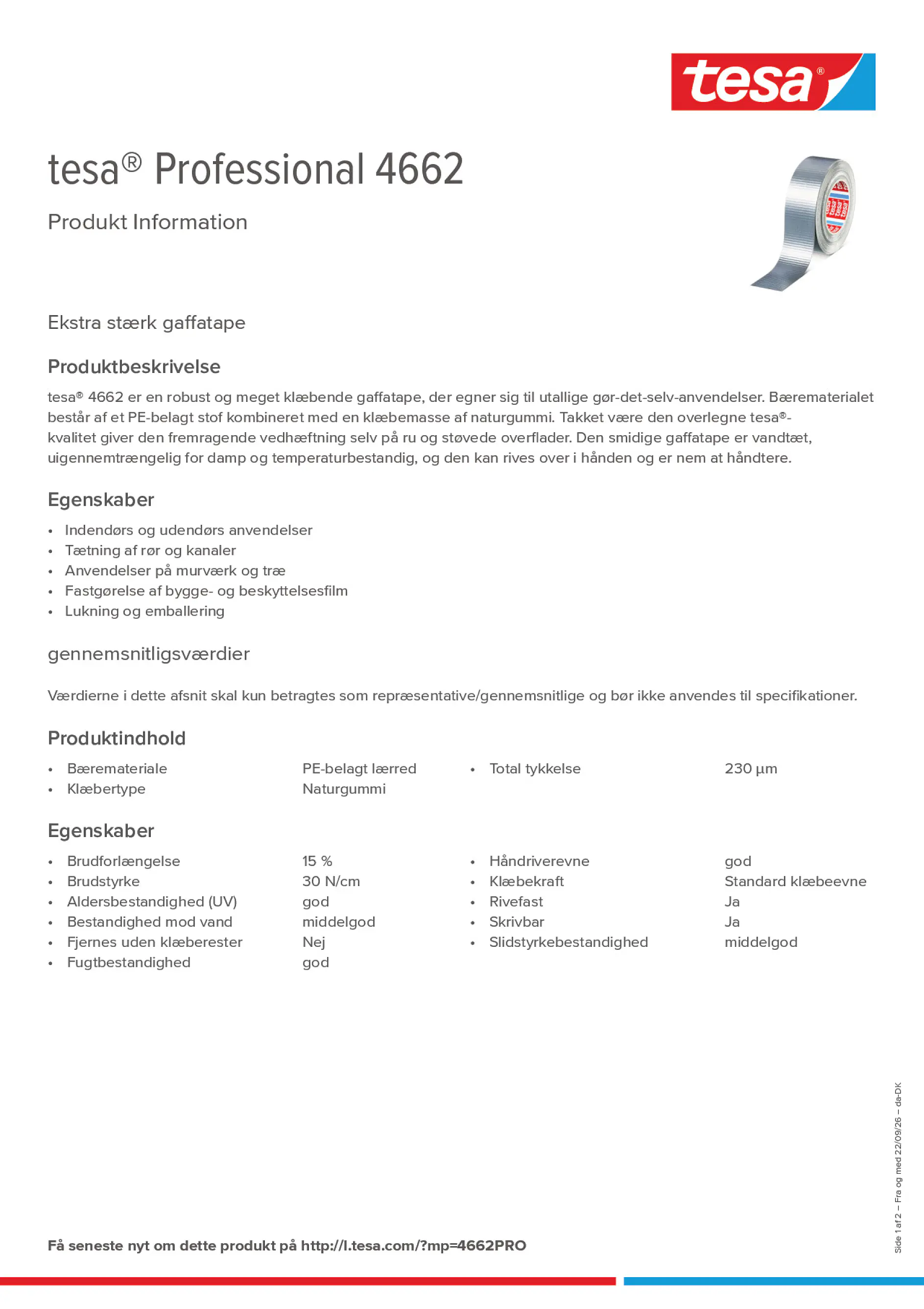 Product information_tesa® Professional 4662_da-DK