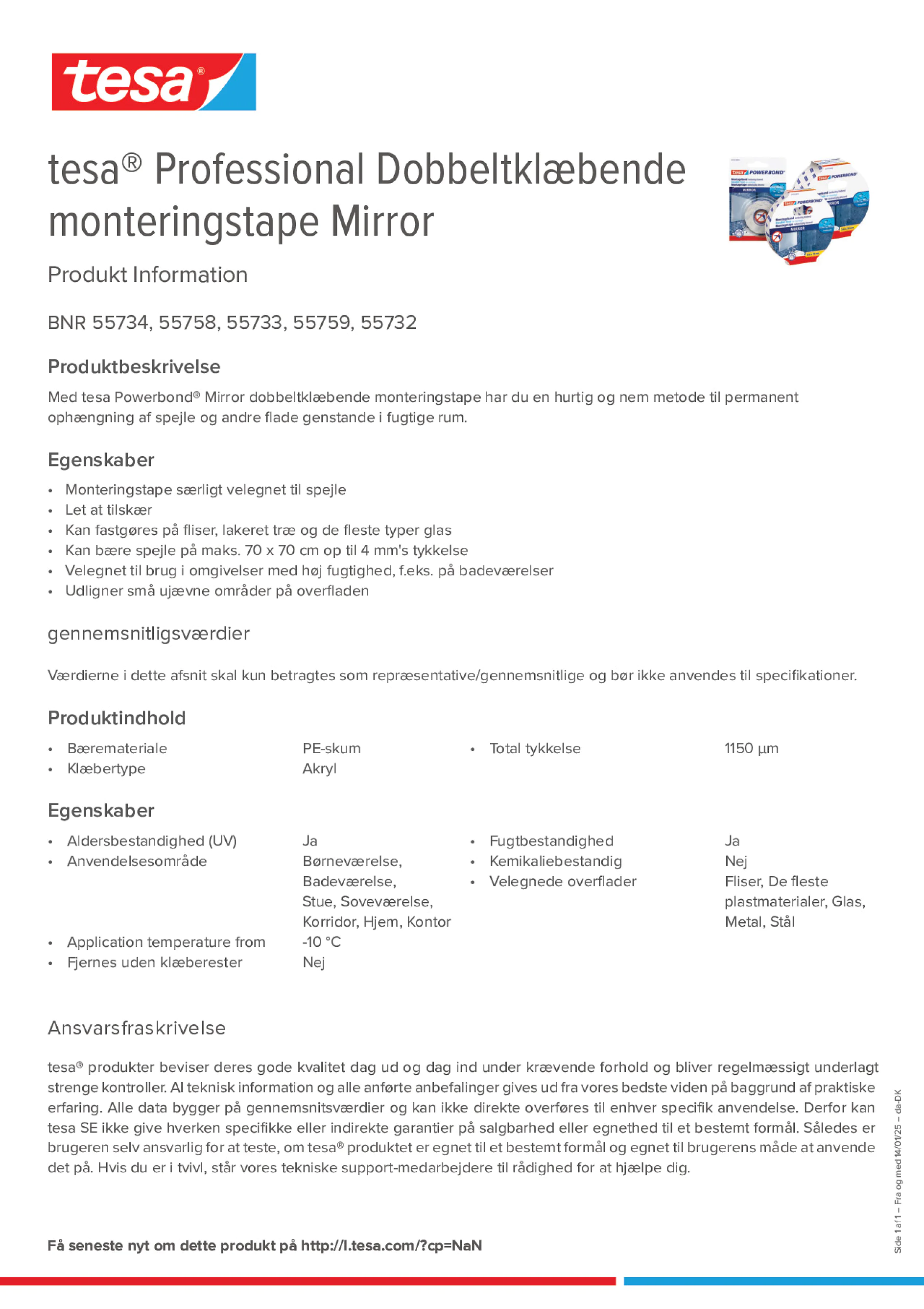 Product information_tesa® Professional 55733_da-DK