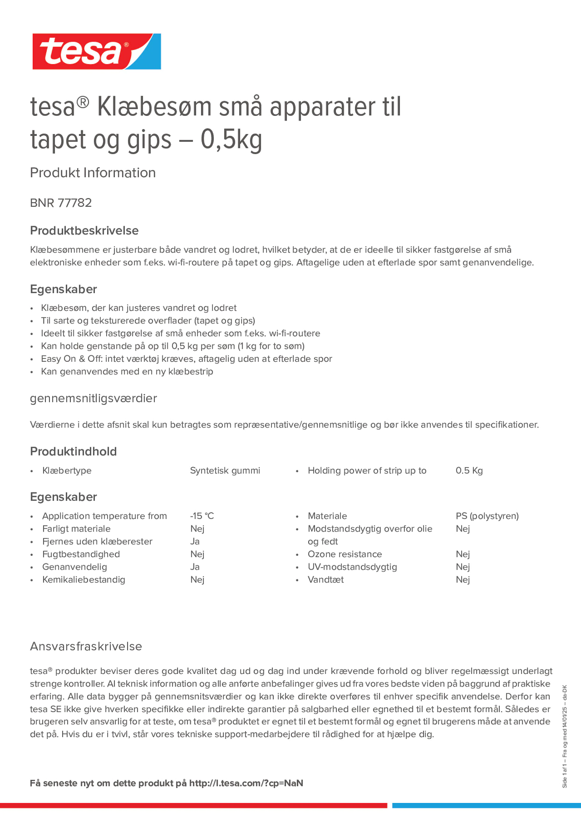 Product information_tesa® 77782_da-DK