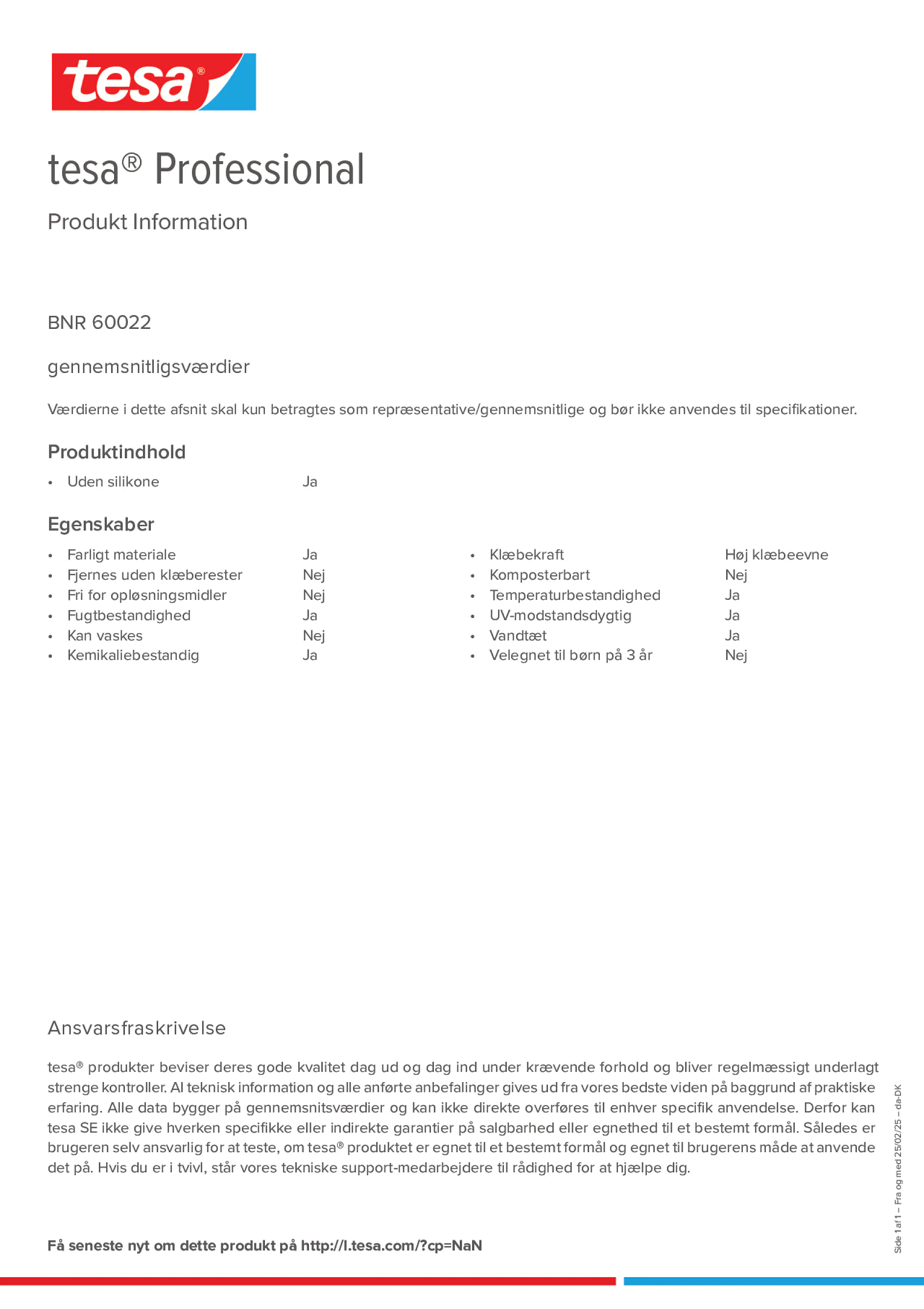 Product information_tesa® Professional 60022_da-DK
