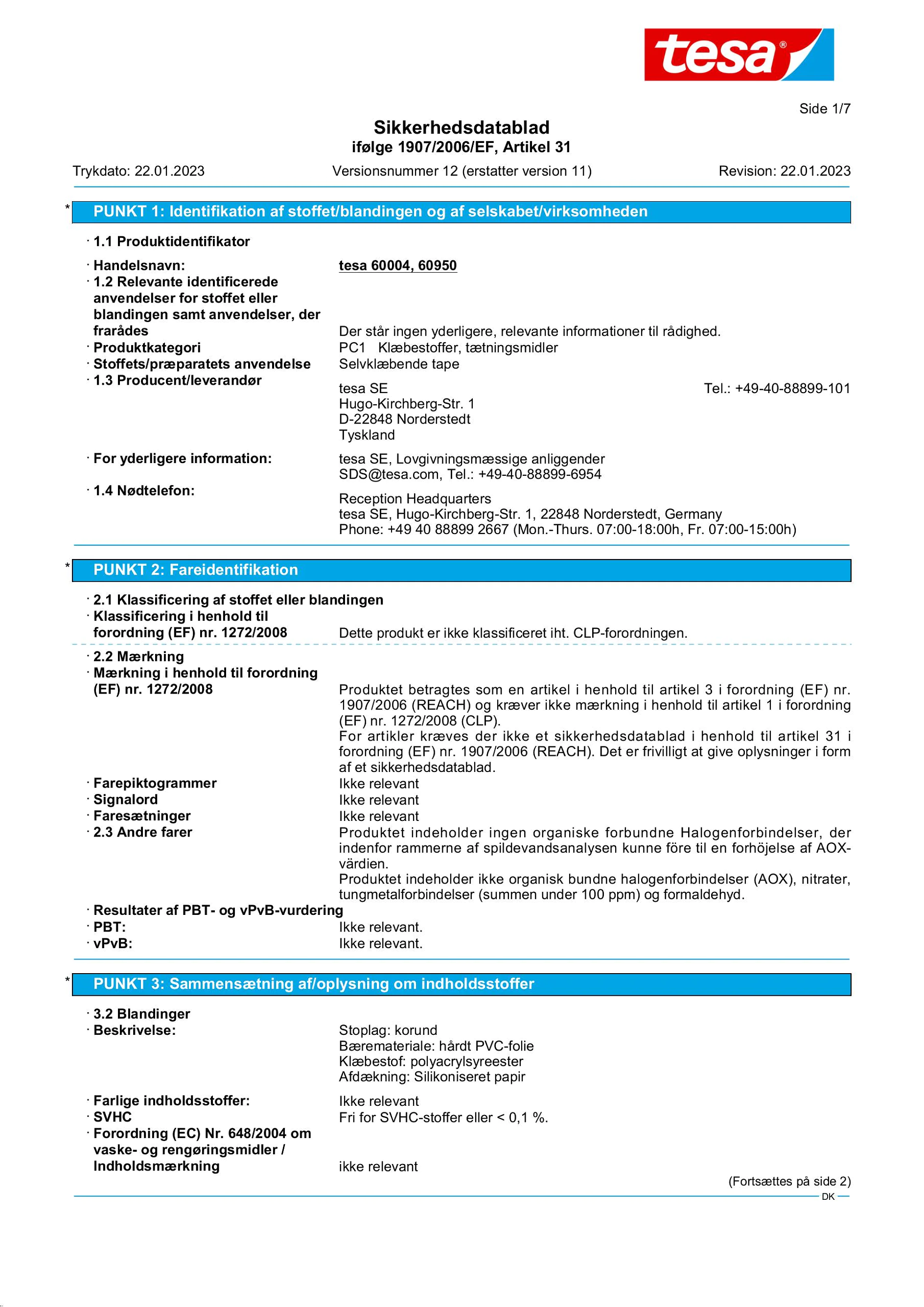 Safety data sheet_tesa® Professional 60950 / 60952_da-DK_v12