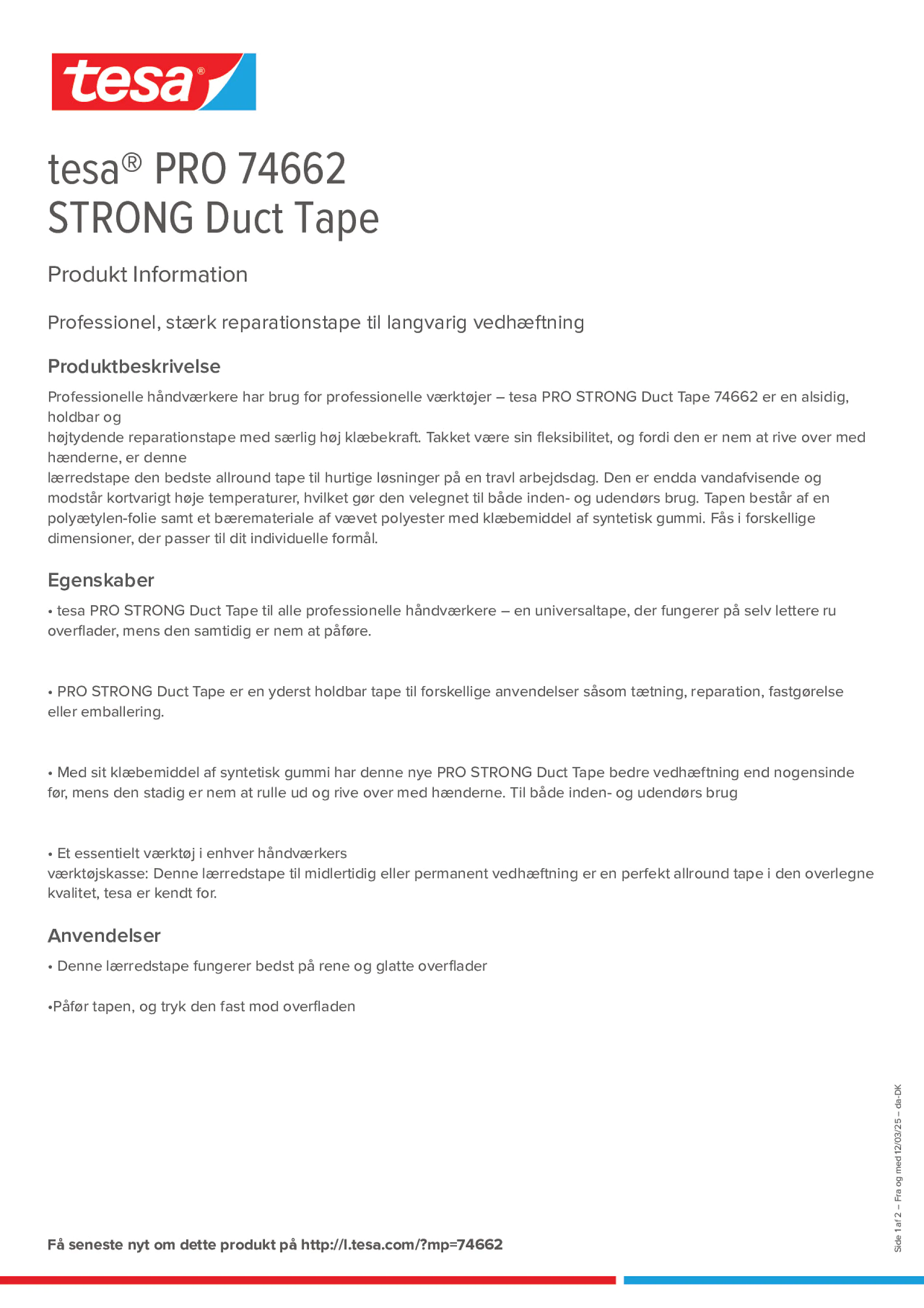 Product information_tesa® PRO 74662_da-DK
